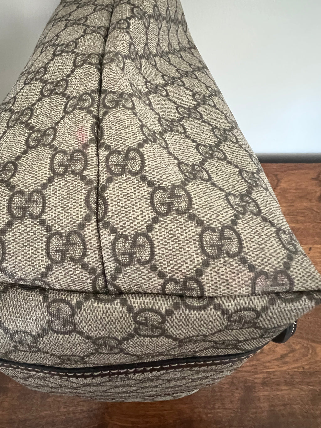 Gucci GG Canvas Tote with Brown Patent Leather Trim