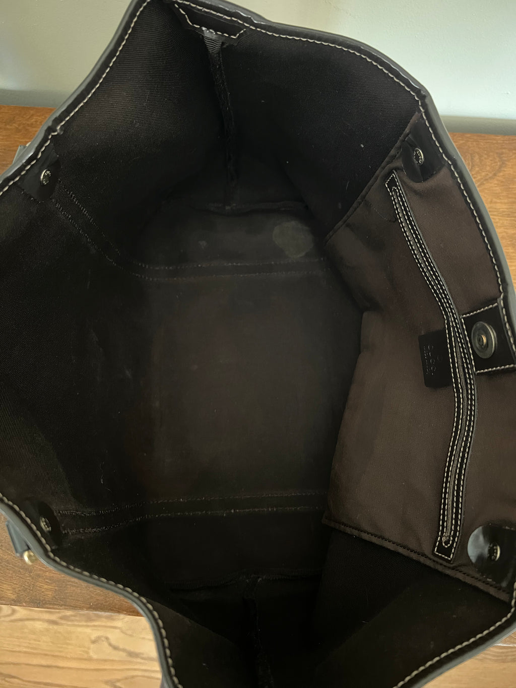Gucci GG Canvas Tote with Brown Patent Leather Trim