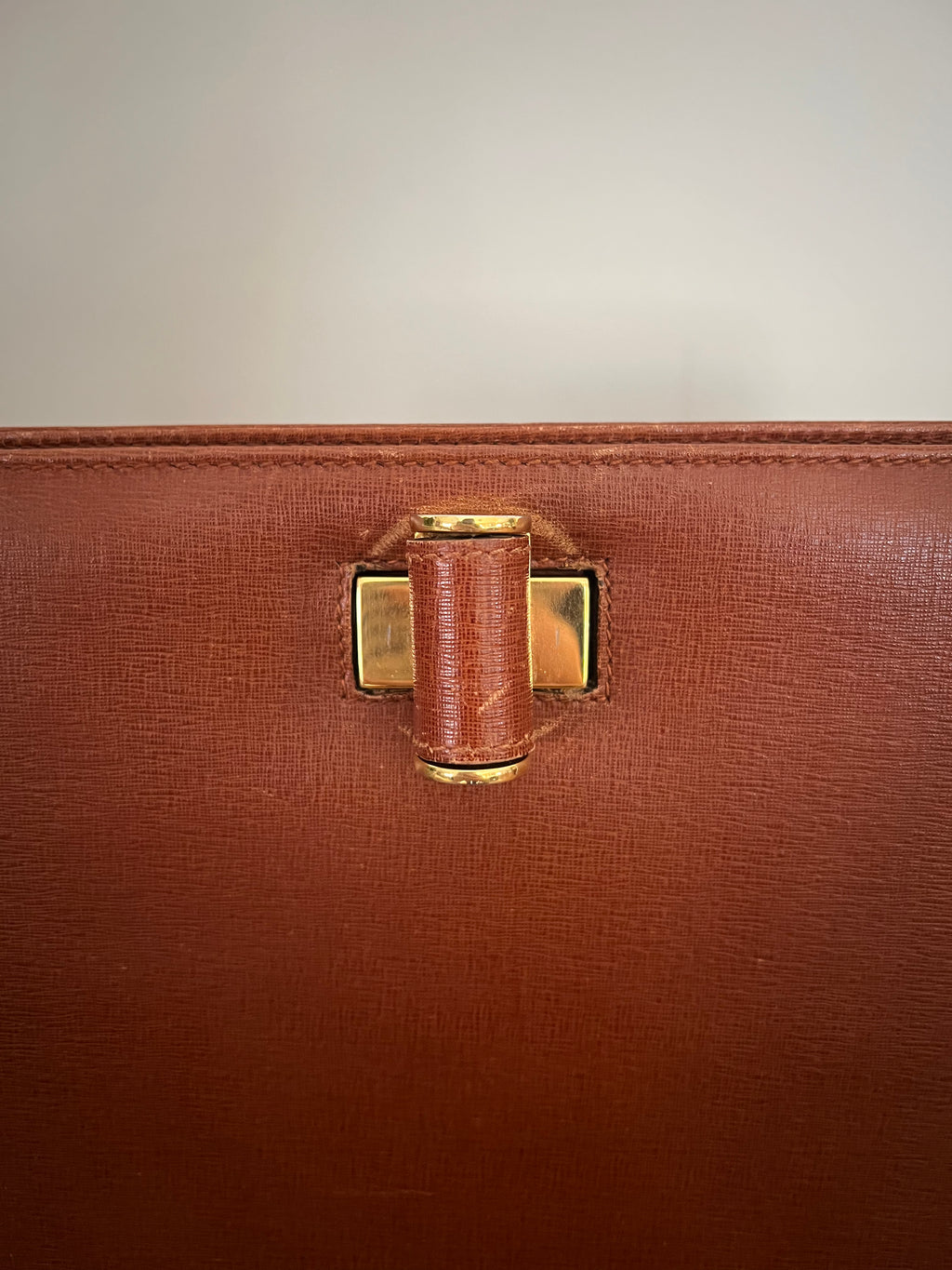 Salvatore Ferragamo Vintage Vara Chain Shoulder Bag – Brown Saffiano Leather