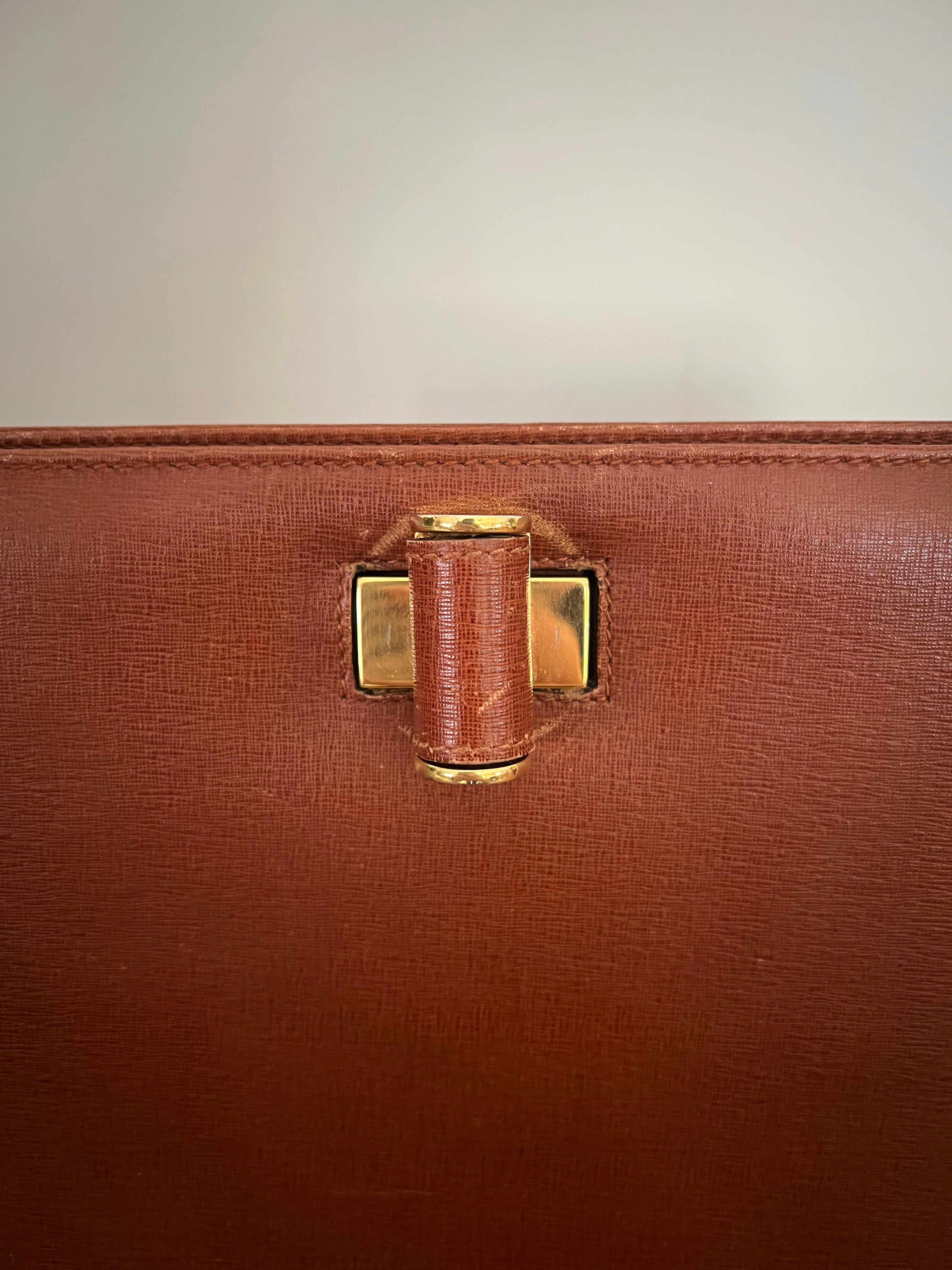 Salvatore Ferragamo Vintage Vara Chain Shoulder Bag – Brown Saffiano Leather