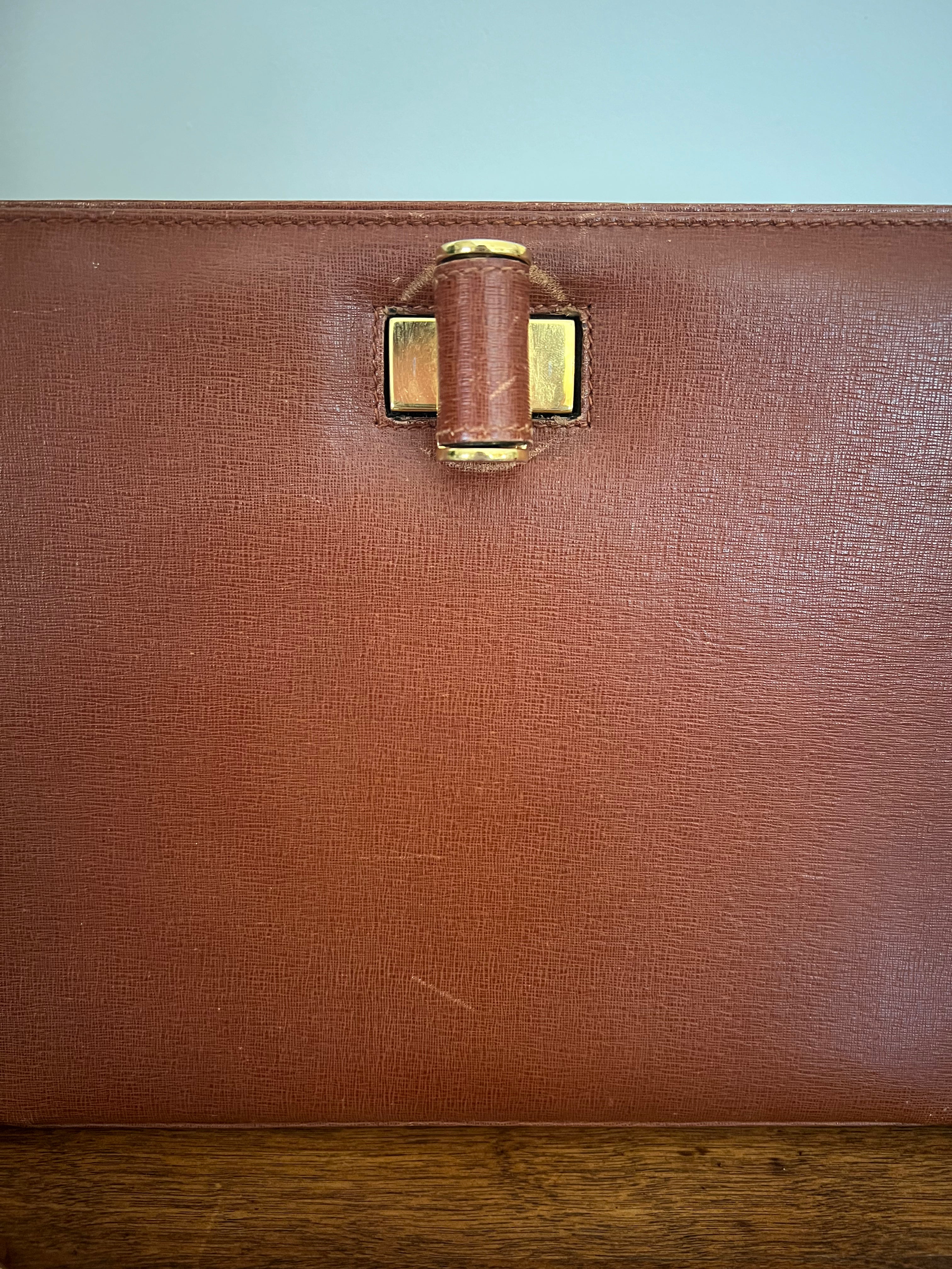 Salvatore Ferragamo Vintage Vara Chain Shoulder Bag – Brown Saffiano Leather