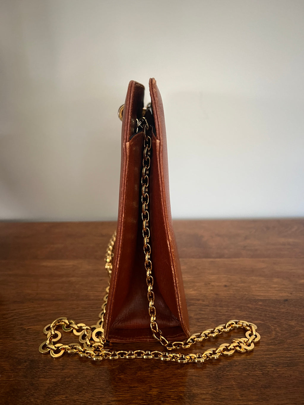 Salvatore Ferragamo Vintage Vara Chain Shoulder Bag – Brown Saffiano Leather