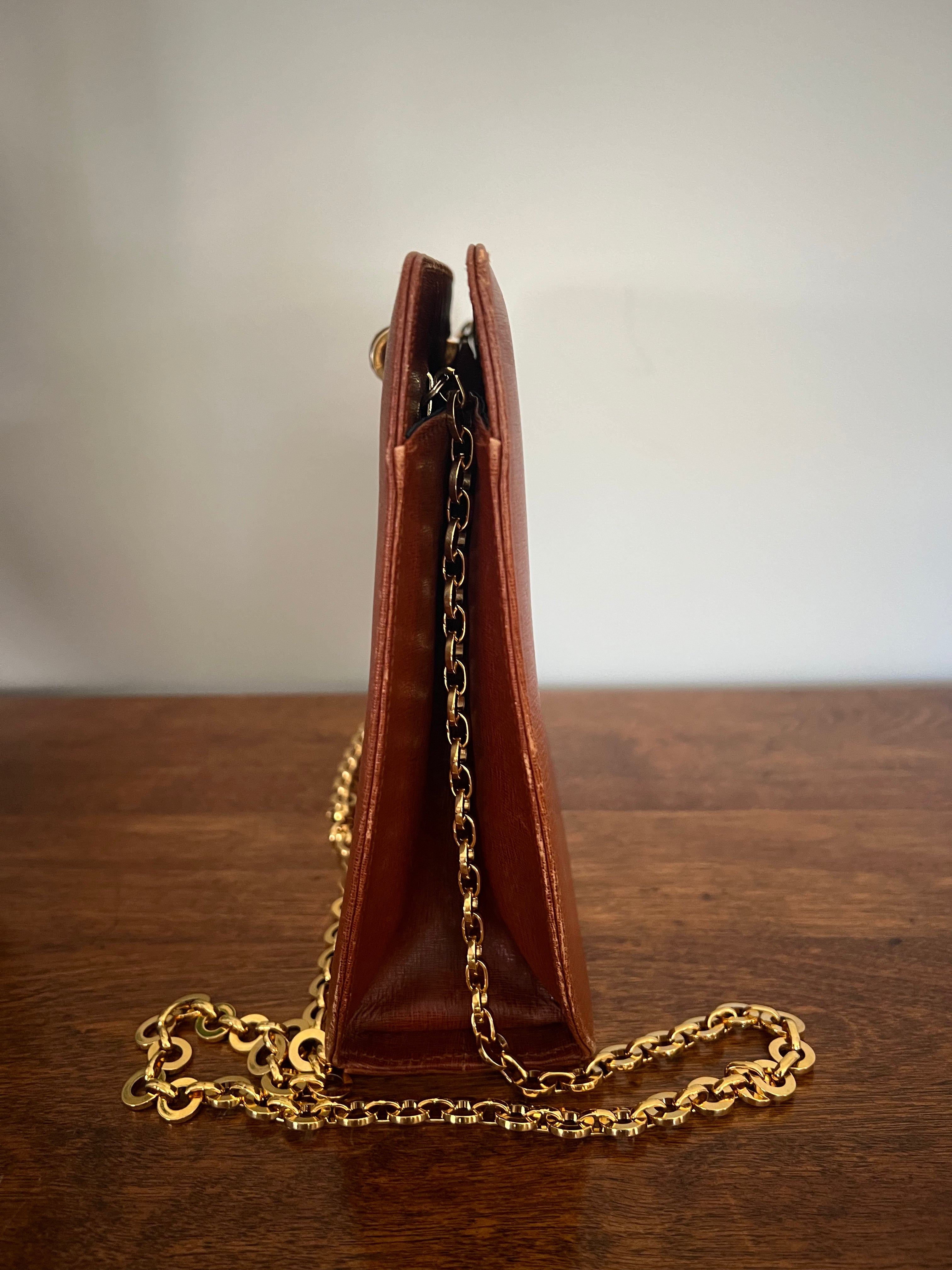 Salvatore Ferragamo Vintage Vara Chain Shoulder Bag – Brown Saffiano Leather