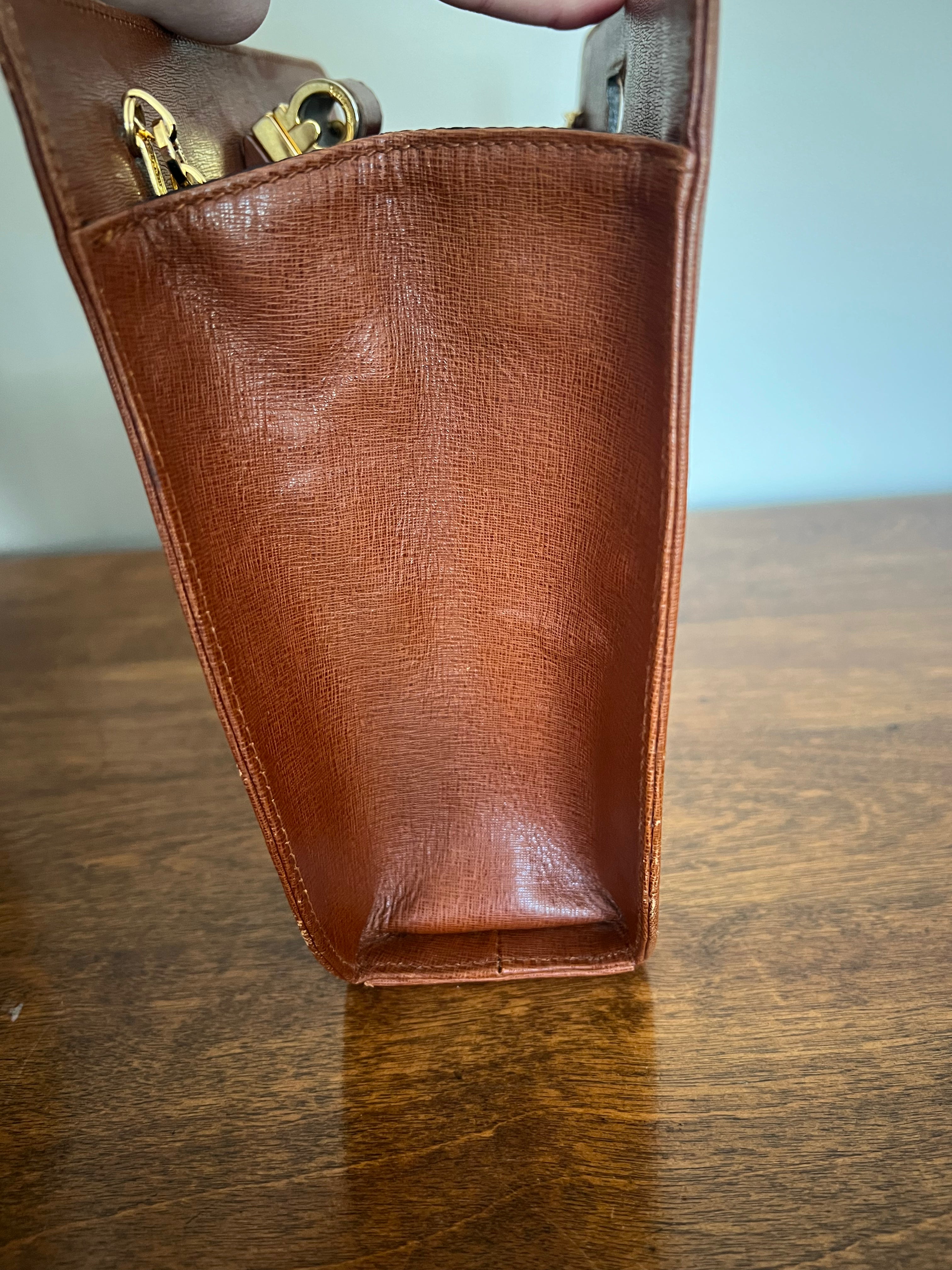 Salvatore Ferragamo Vintage Vara Chain Shoulder Bag – Brown Saffiano Leather