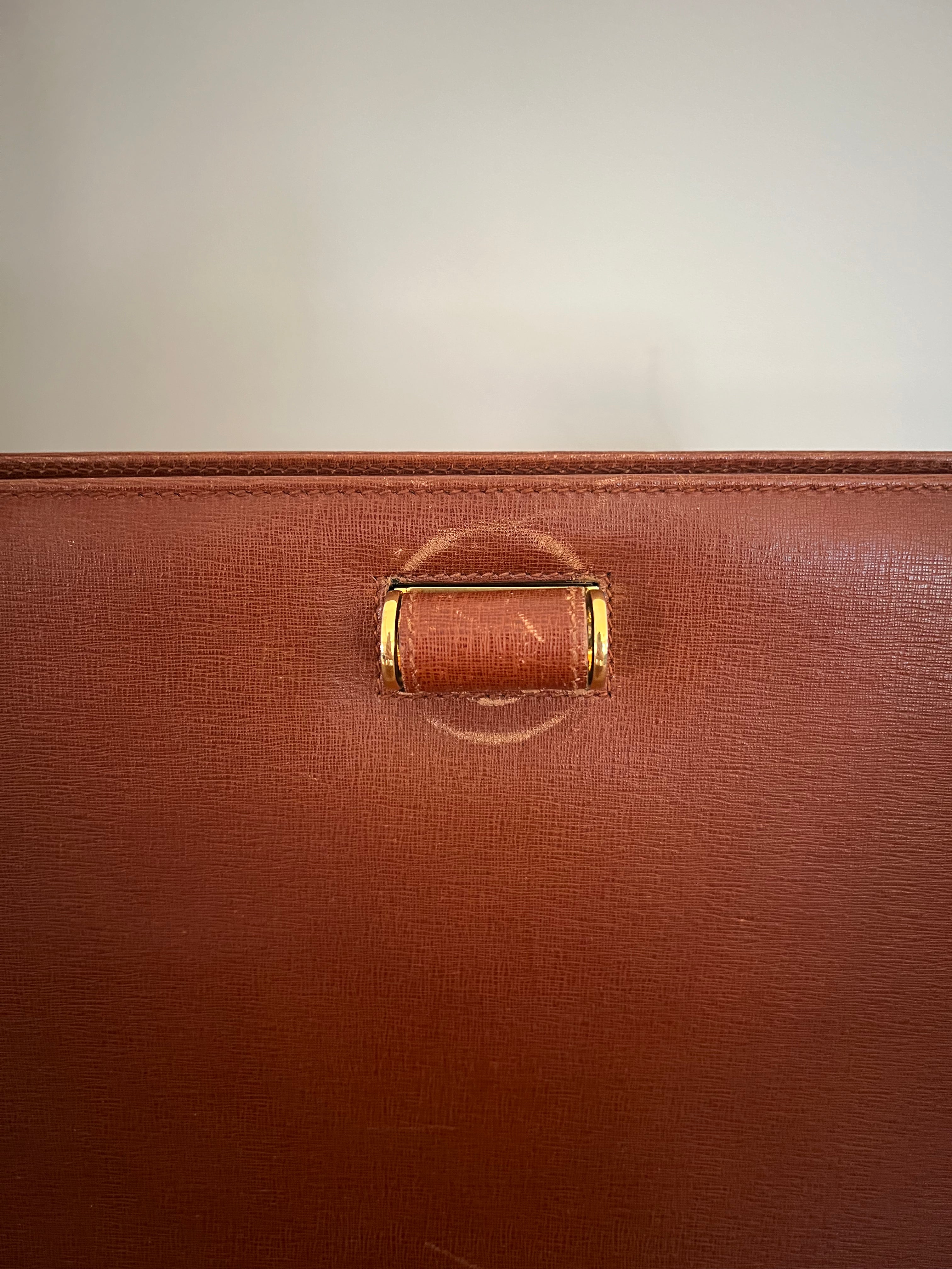 Salvatore Ferragamo Vintage Vara Chain Shoulder Bag – Brown Saffiano Leather