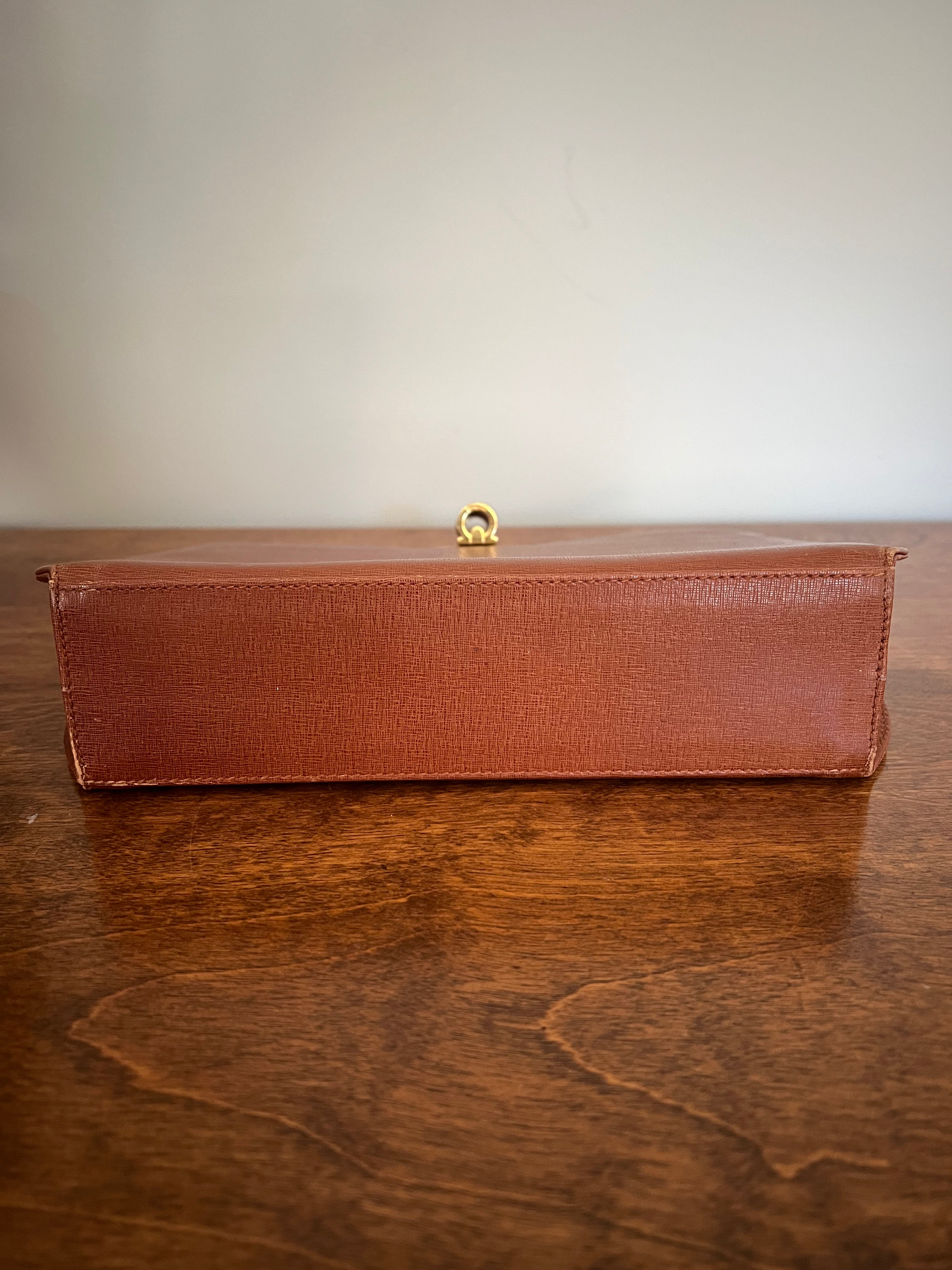 Salvatore Ferragamo Vintage Vara Chain Shoulder Bag – Brown Saffiano Leather