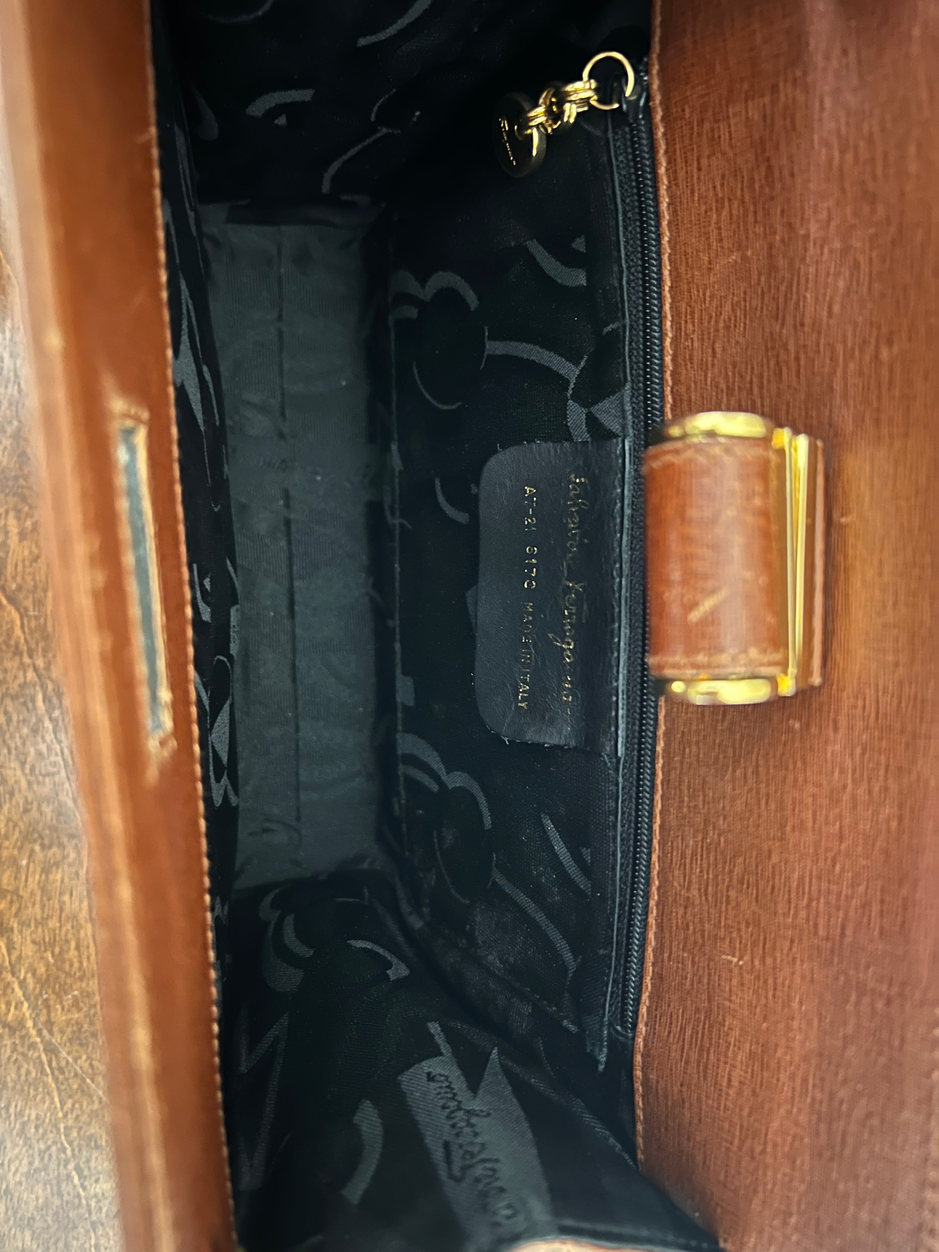 Salvatore Ferragamo Vintage Vara Chain Shoulder Bag – Brown Saffiano Leather
