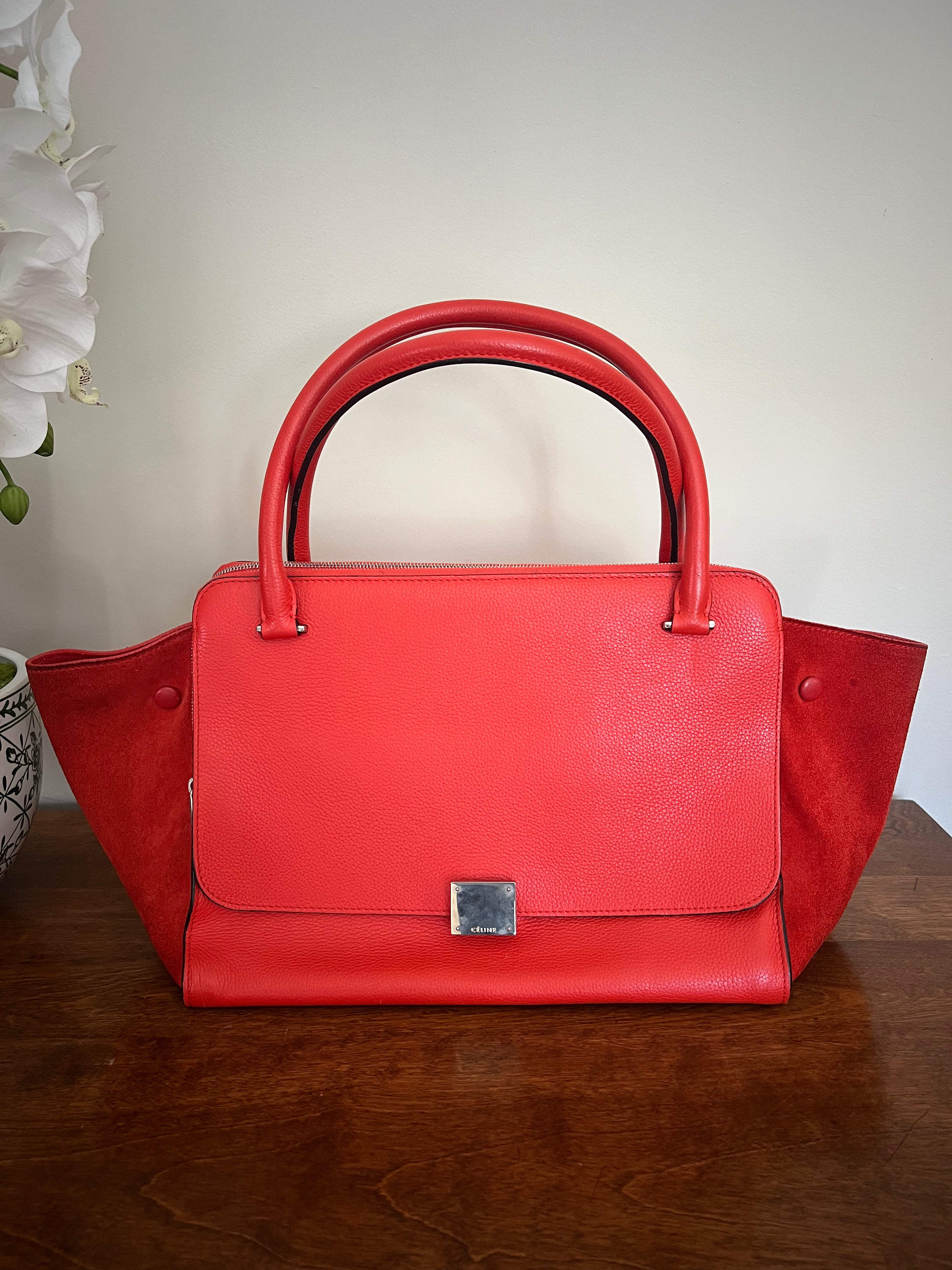 Céline Trapeze Bag in Vermilion Red Calfskin & Suede Wings (Phoebe Philo Era)