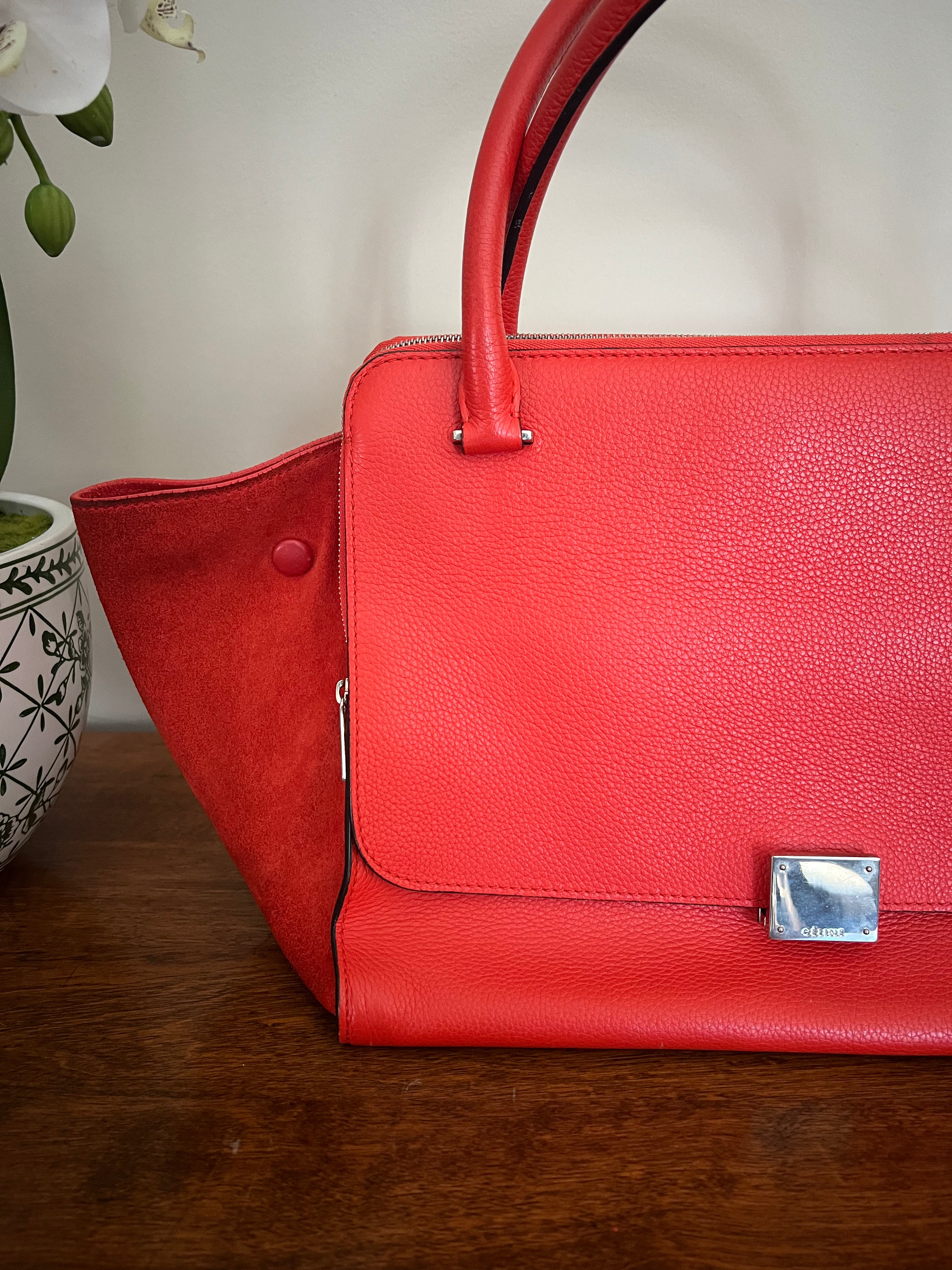 Céline Trapeze Bag in Vermilion Red Calfskin & Suede Wings (Phoebe Philo Era)