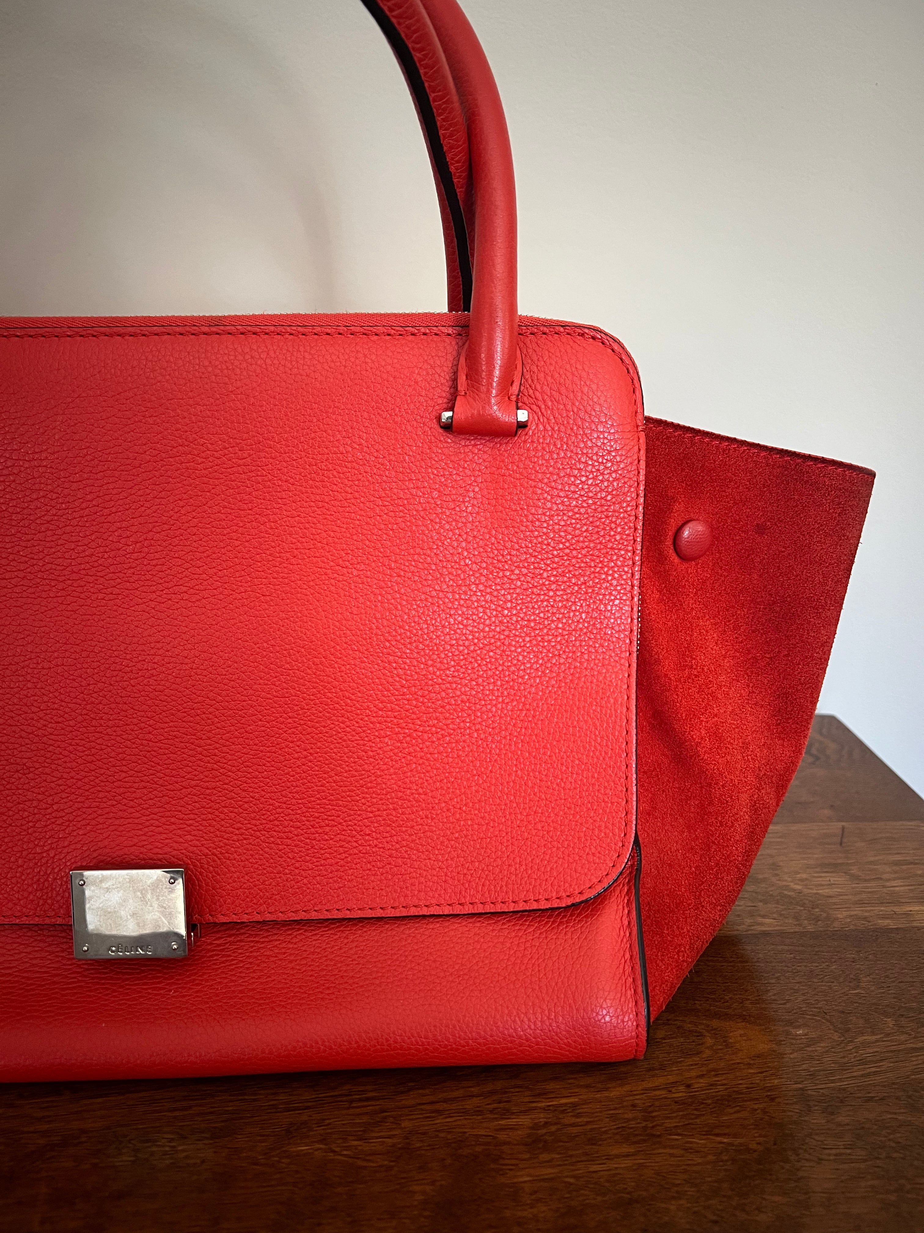 Céline Trapeze Bag in Vermilion Red Calfskin & Suede Wings (Phoebe Philo Era)