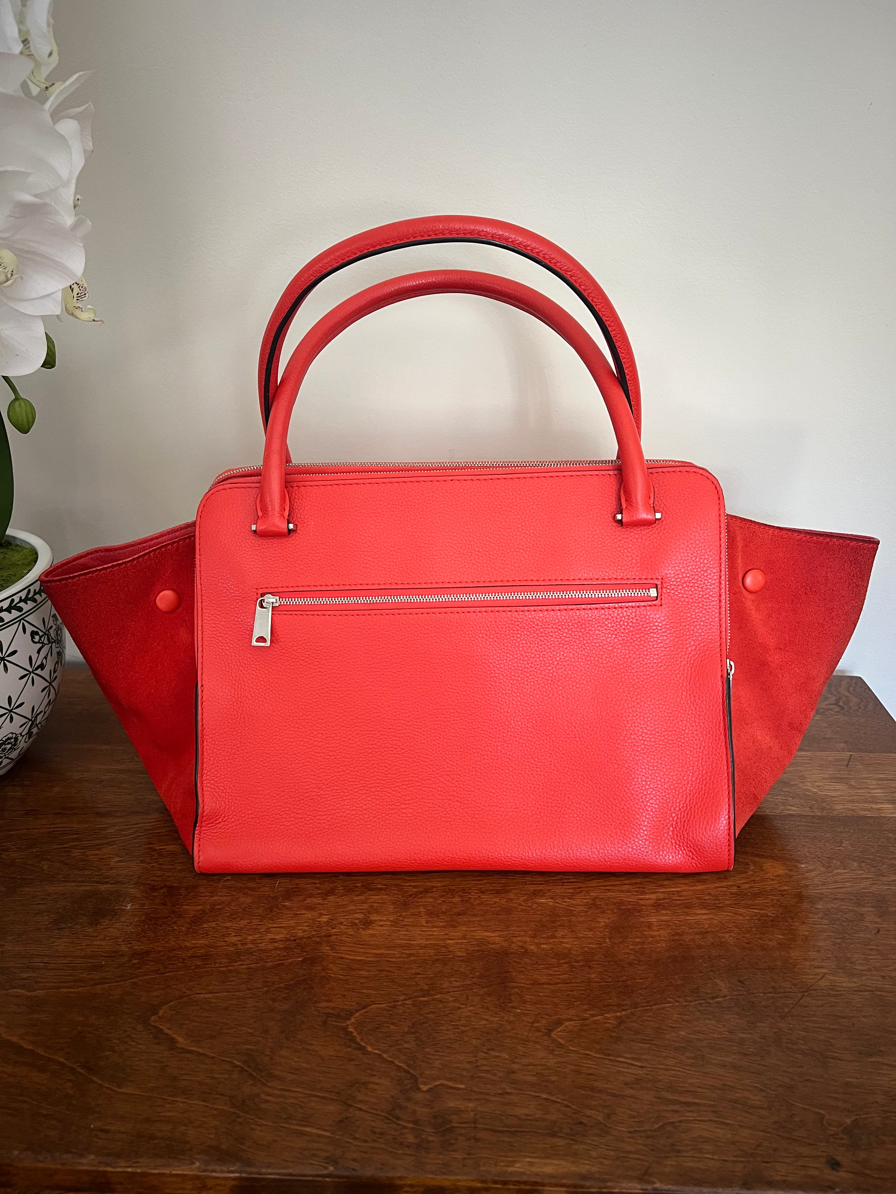 Céline Trapeze Bag in Vermilion Red Calfskin & Suede Wings (Phoebe Philo Era)