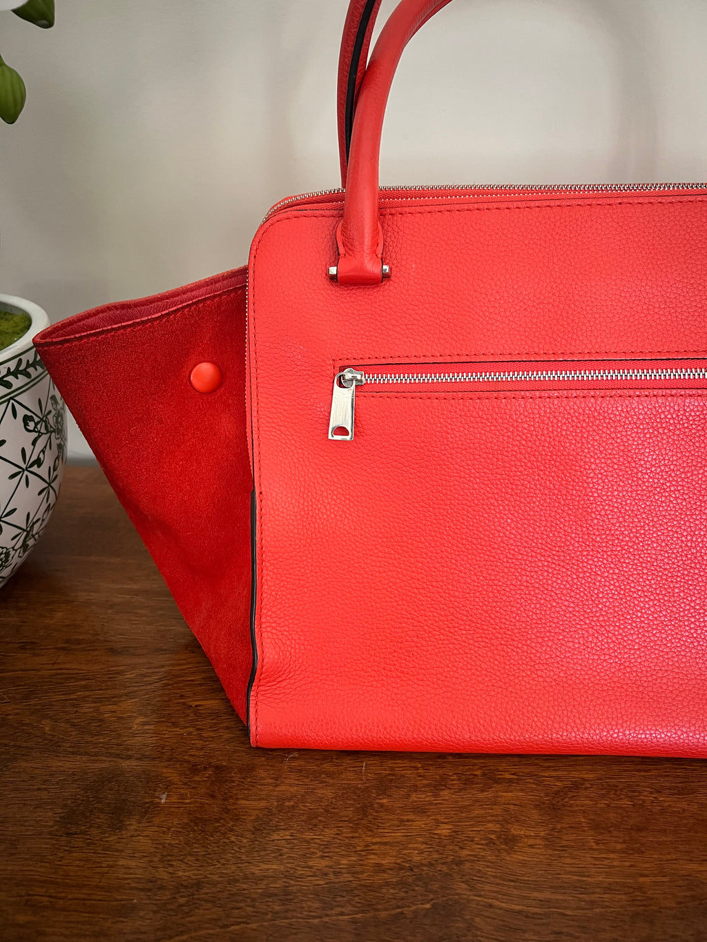 Céline Trapeze Bag in Vermilion Red Calfskin & Suede Wings (Phoebe Philo Era)