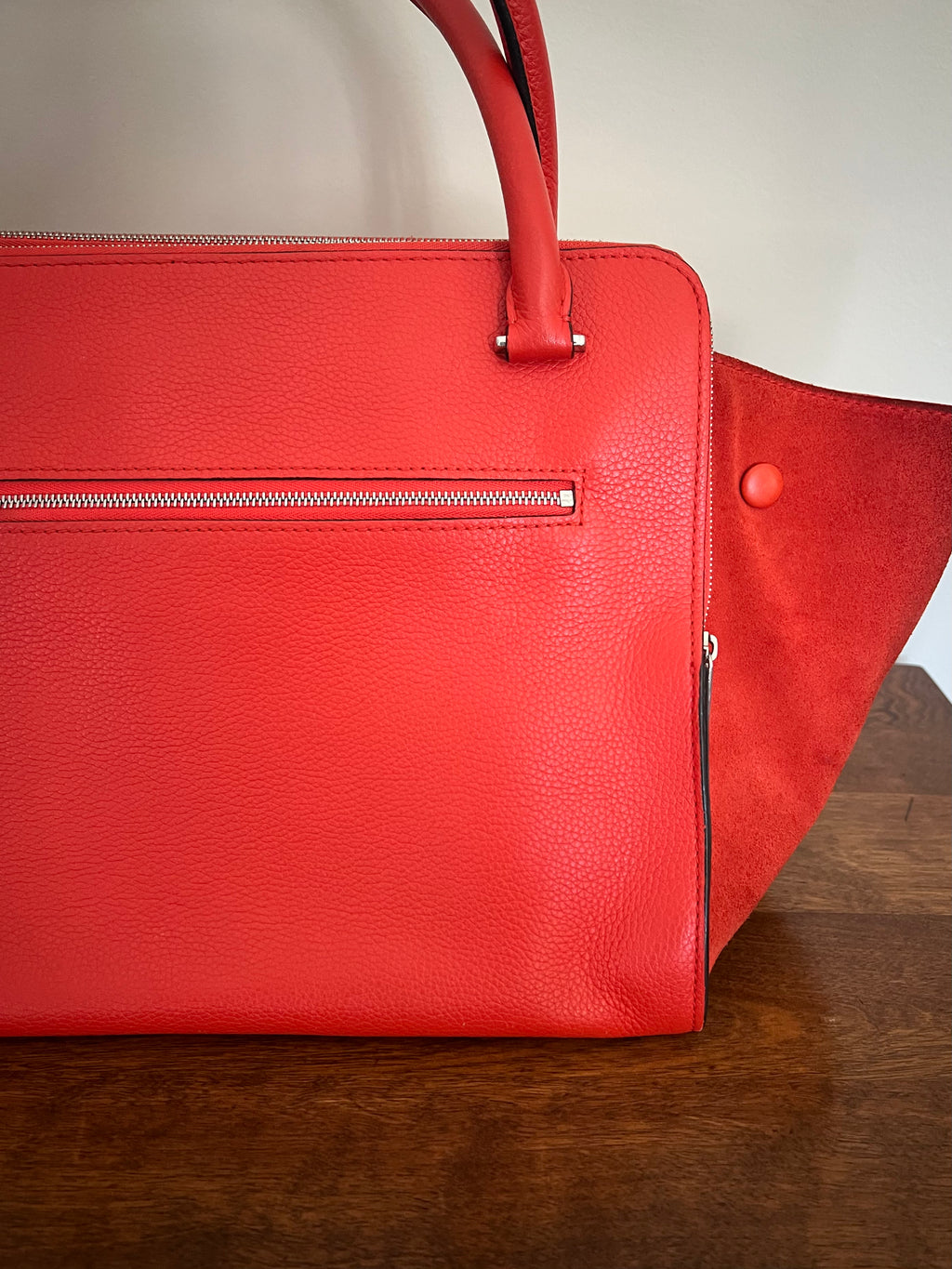 Céline Trapeze Bag in Vermilion Red Calfskin & Suede Wings (Phoebe Philo Era)