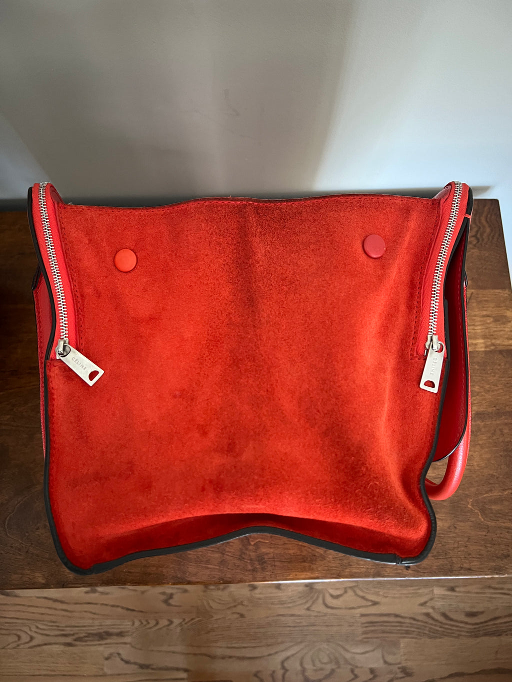 Céline Trapeze Bag in Vermilion Red Calfskin & Suede Wings (Phoebe Philo Era)