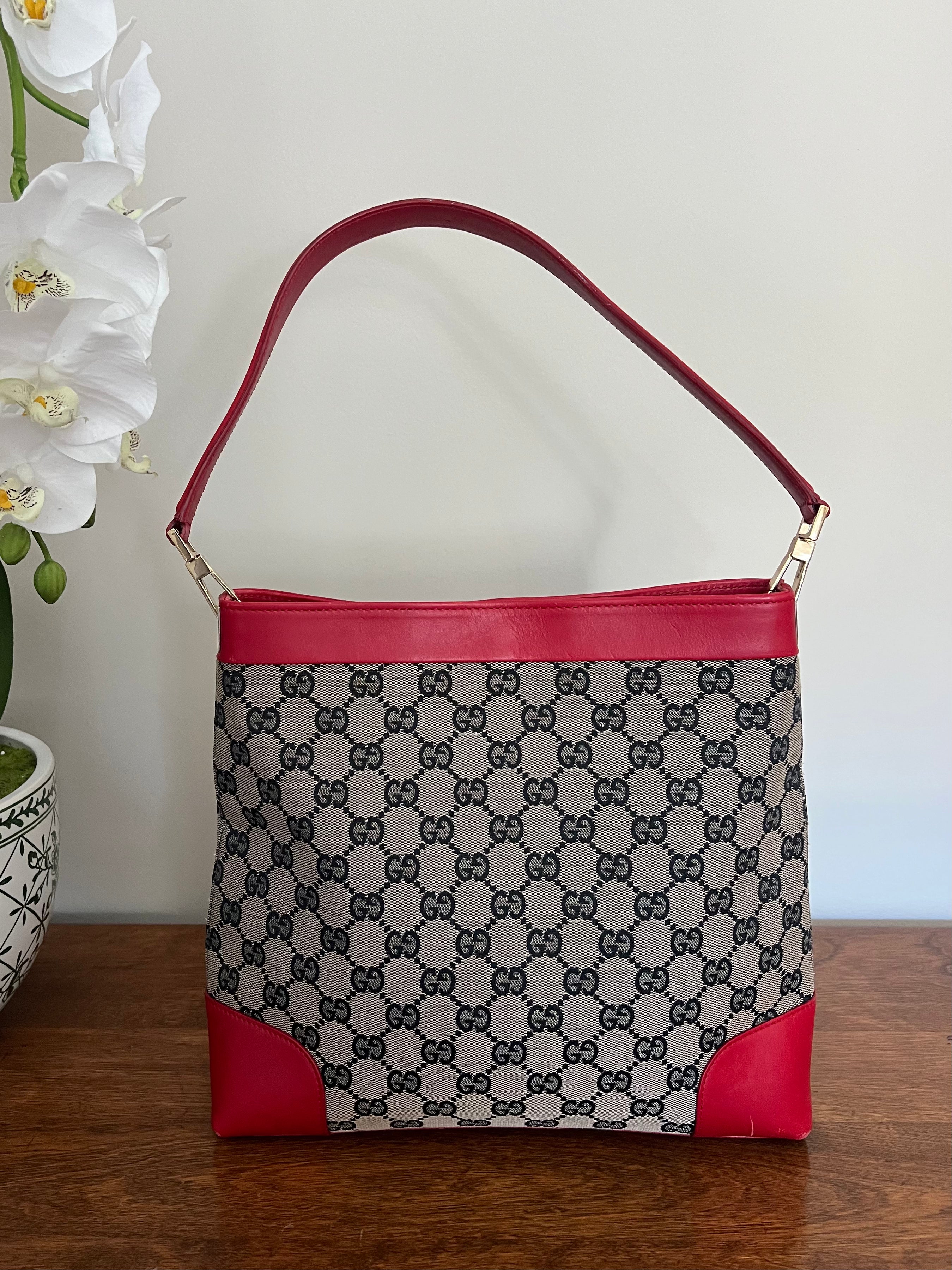 Gucci GG Supreme Canvas Shoulder Bag with Red Leather Trim