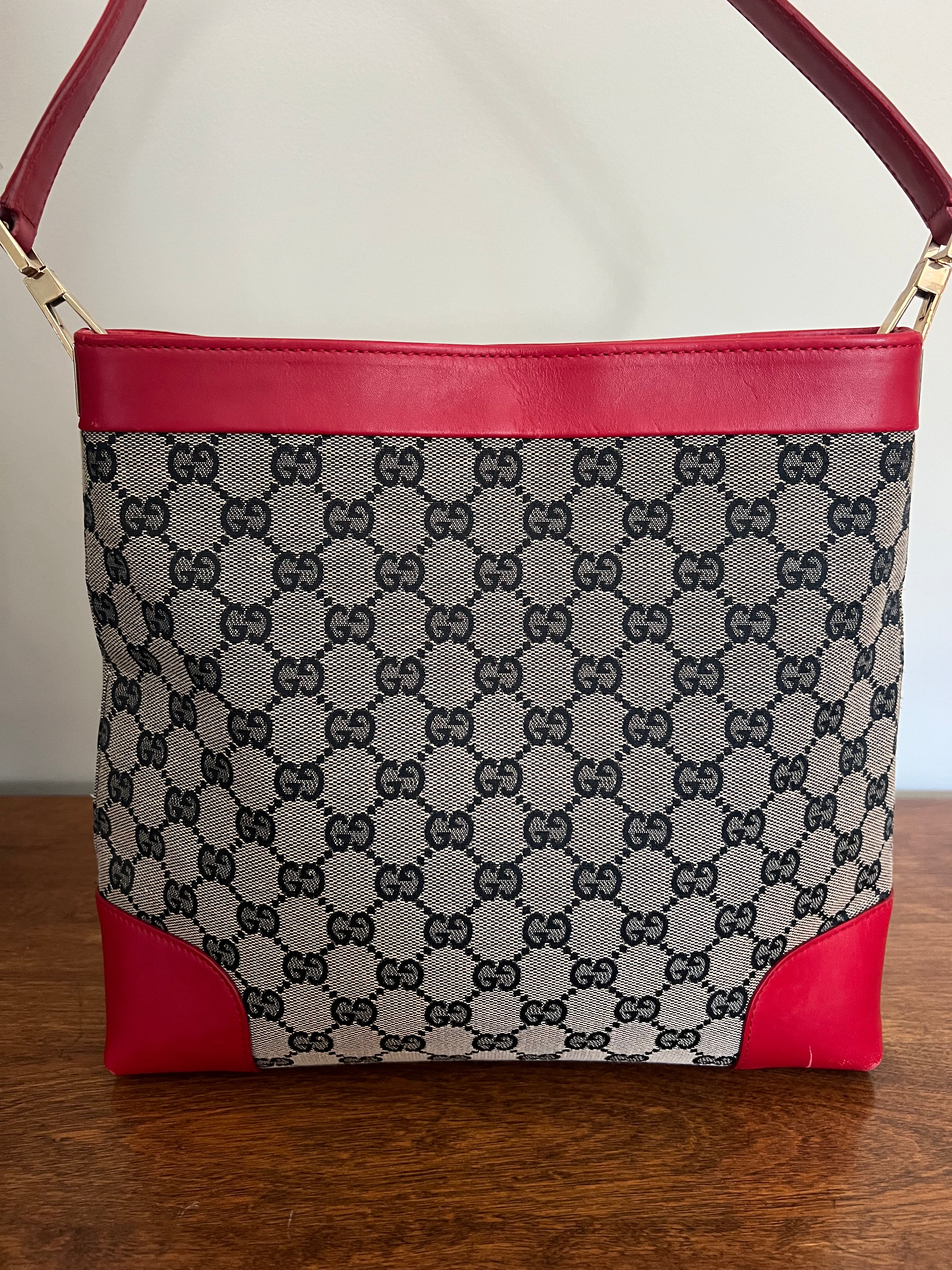 Gucci GG Supreme Canvas Shoulder Bag with Red Leather Trim