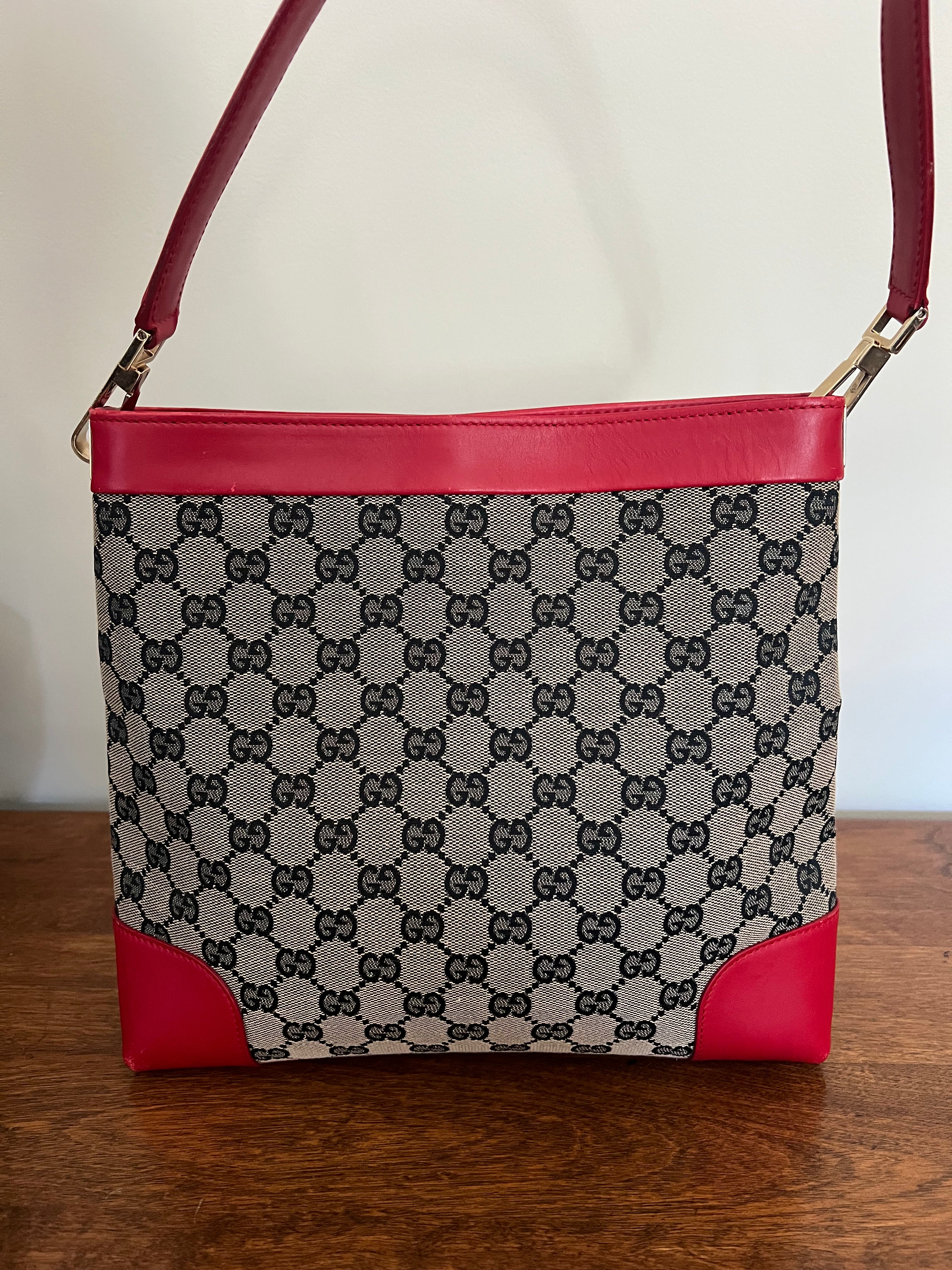 Gucci GG Supreme Canvas Shoulder Bag with Red Leather Trim