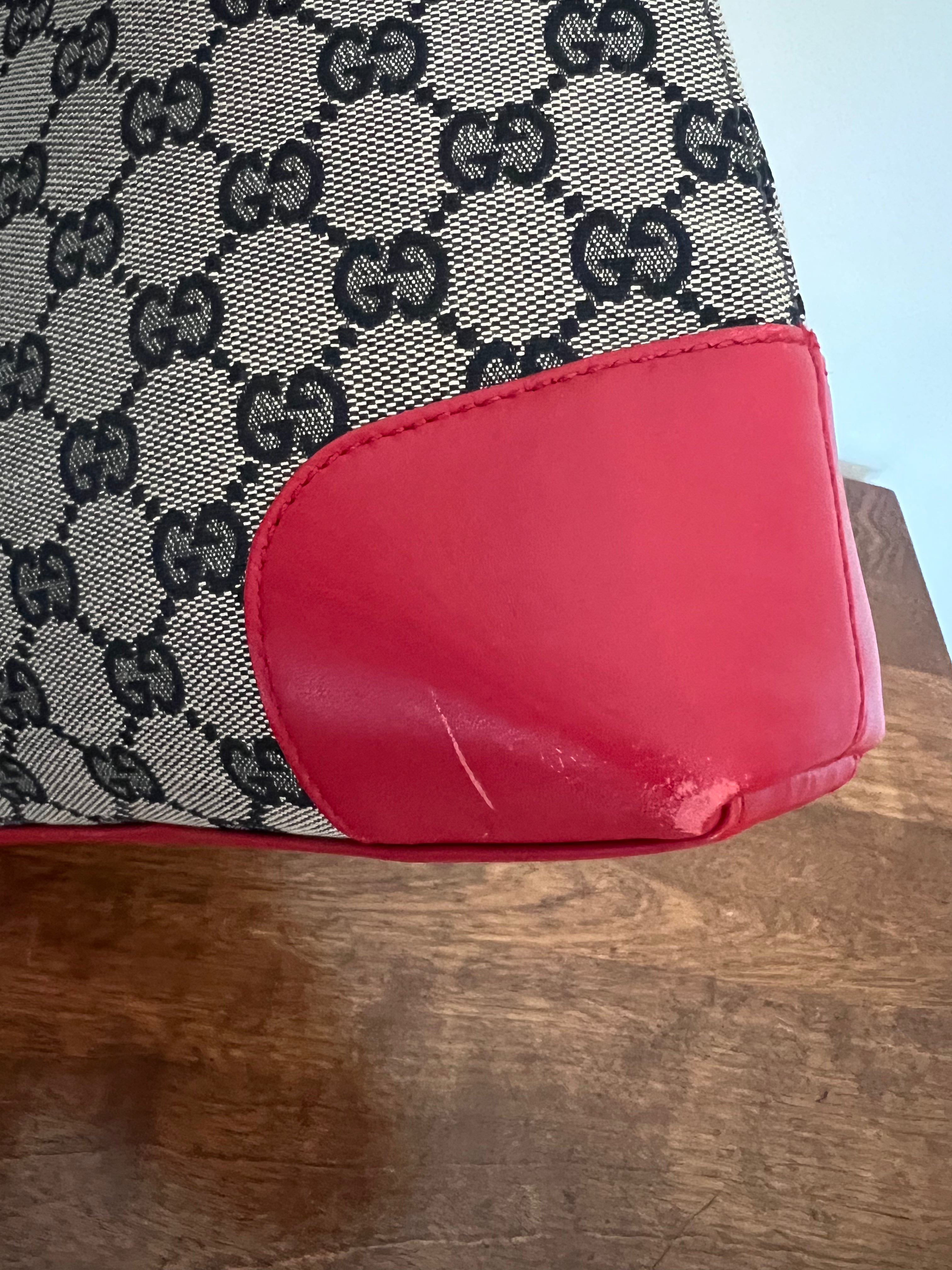 Gucci GG Supreme Canvas Shoulder Bag with Red Leather Trim