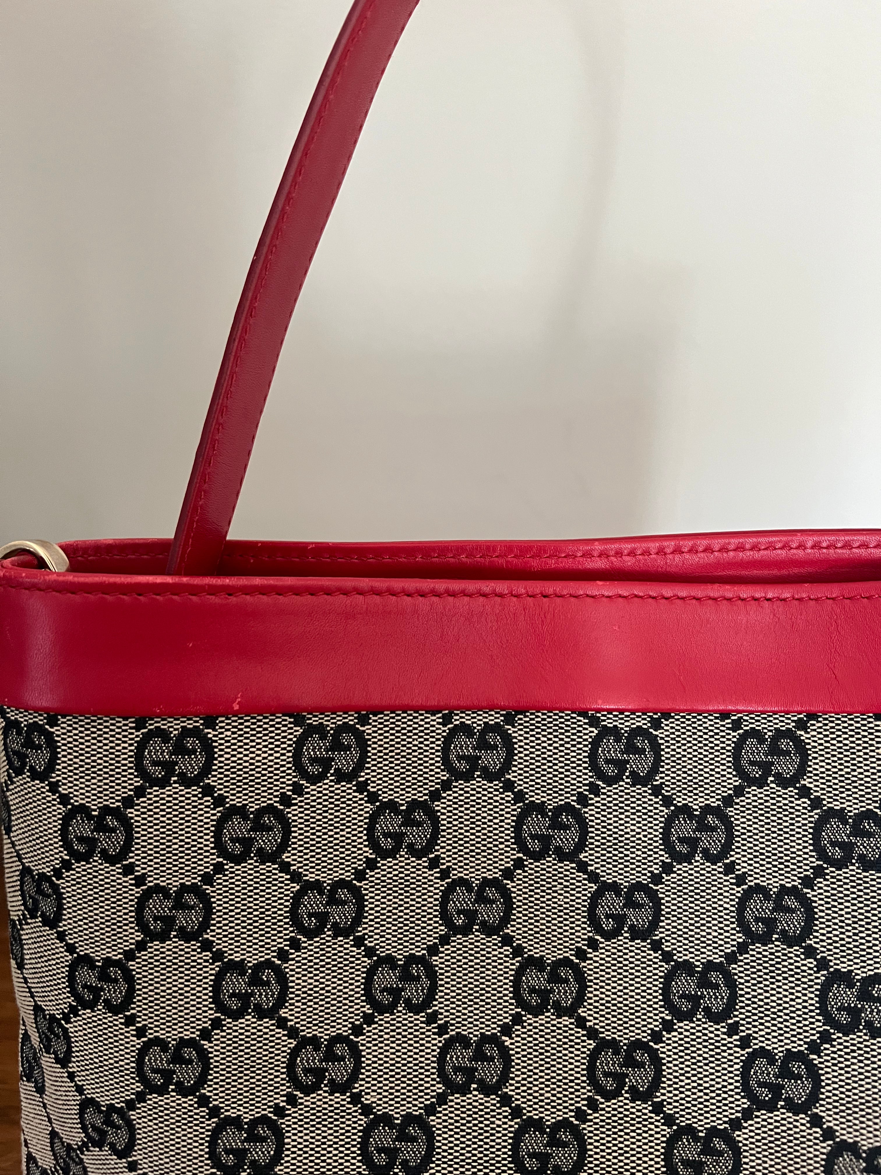Gucci GG Supreme Canvas Shoulder Bag with Red Leather Trim