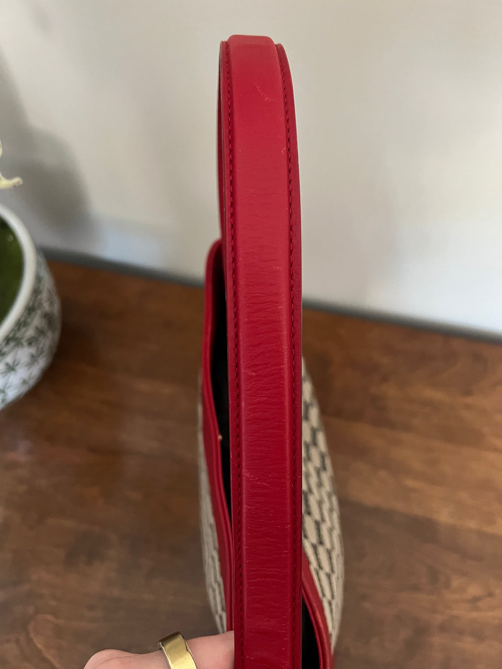 Gucci GG Supreme Canvas Shoulder Bag with Red Leather Trim