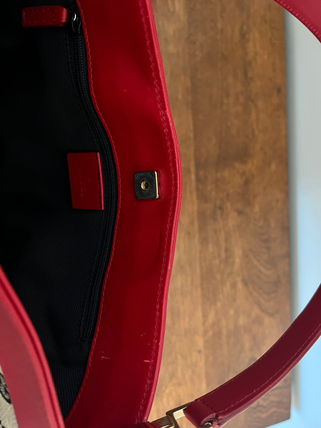 Gucci GG Supreme Canvas Shoulder Bag with Red Leather Trim