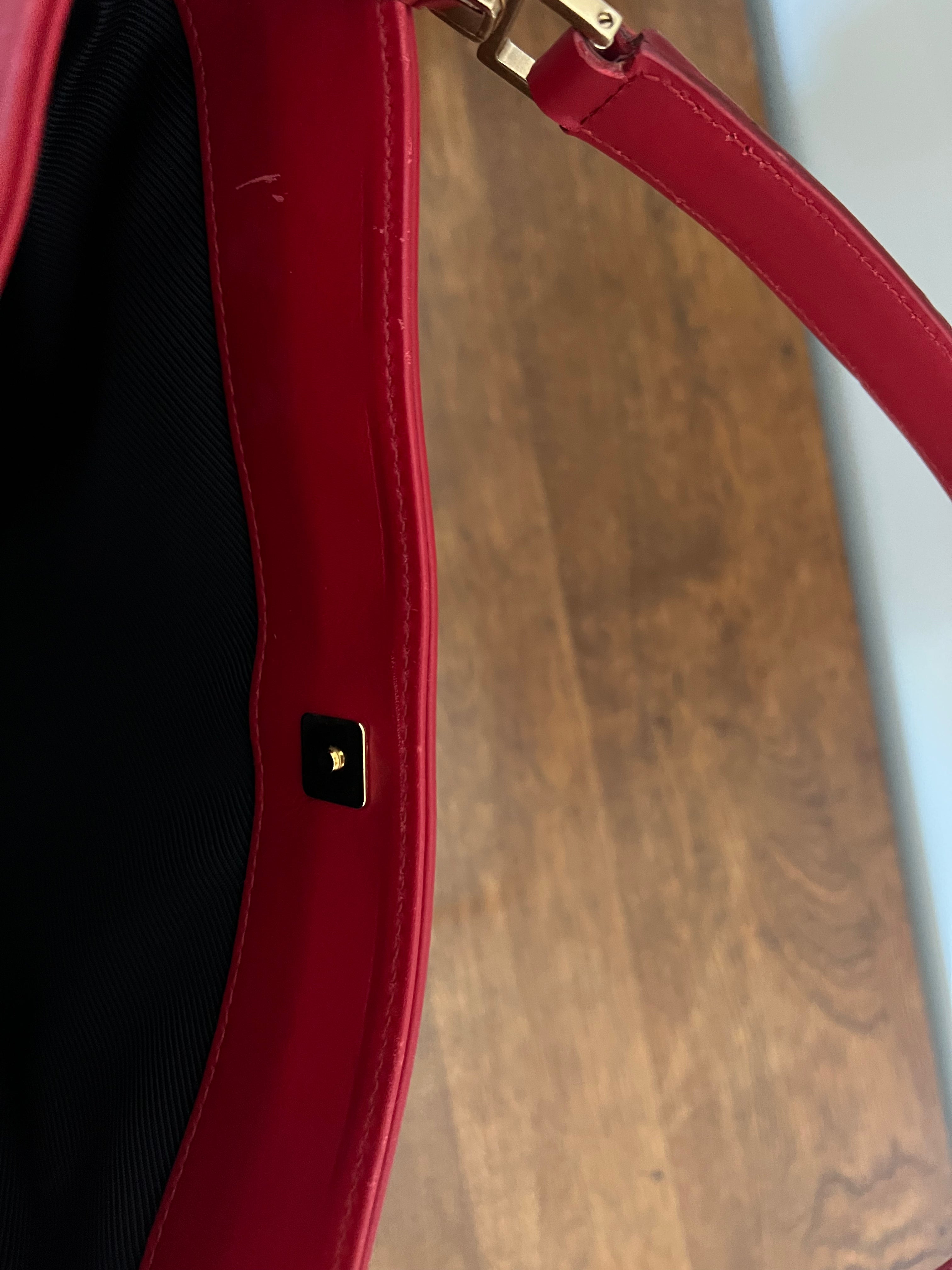 Gucci GG Supreme Canvas Shoulder Bag with Red Leather Trim