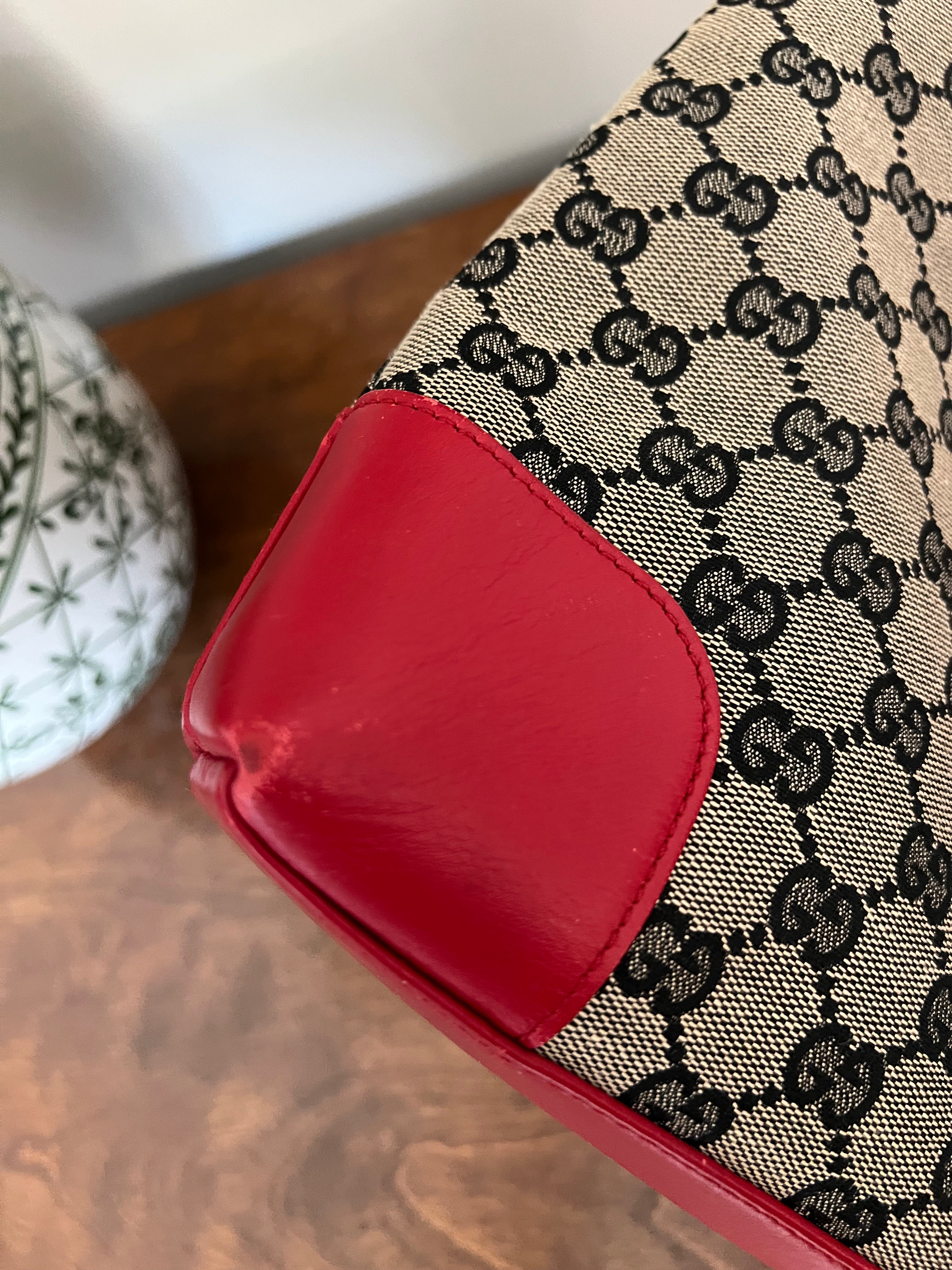 Gucci GG Supreme Canvas Shoulder Bag with Red Leather Trim