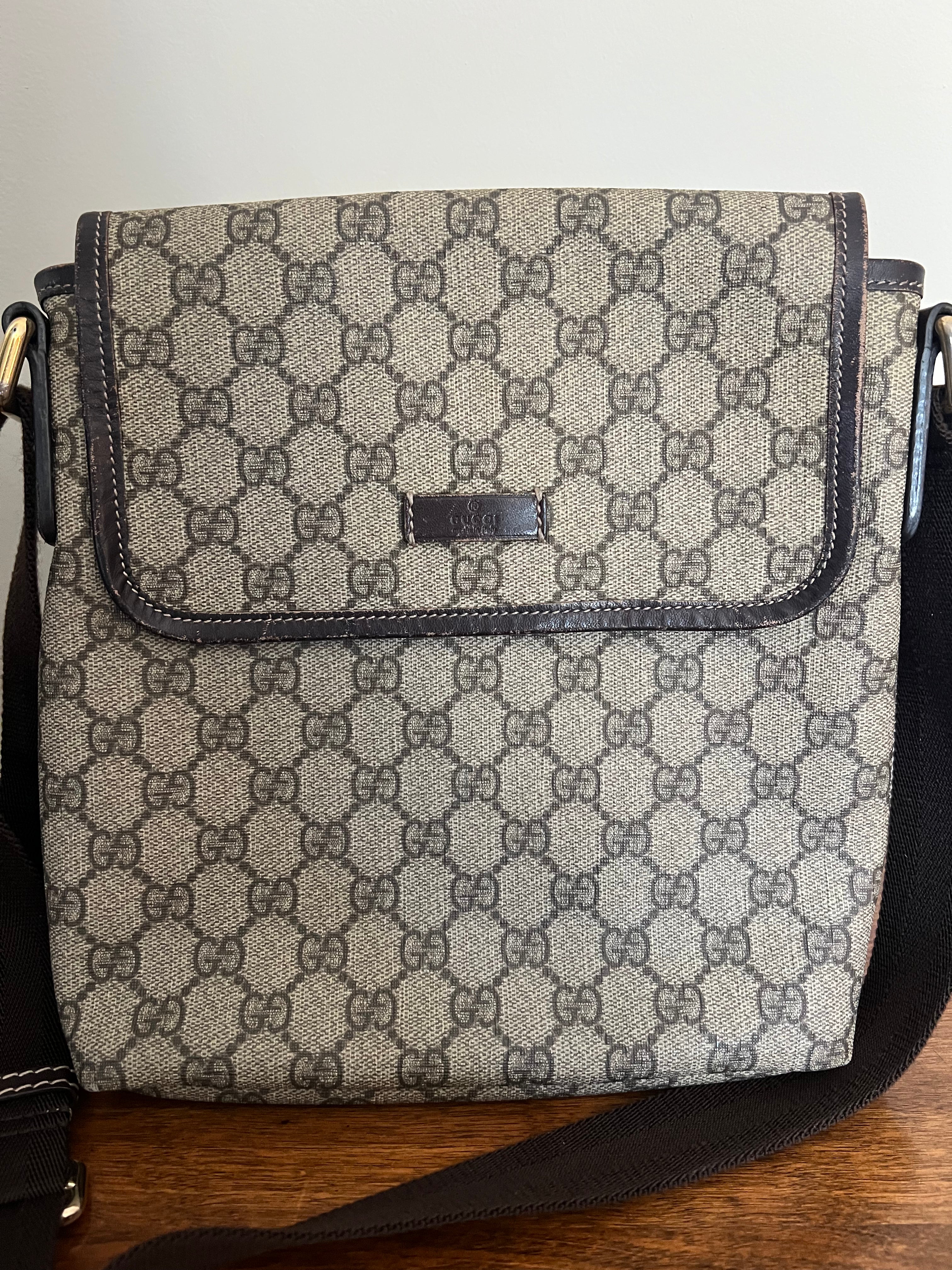 Gucci GG Canvas Messenger Bag – Brown Leather Trim