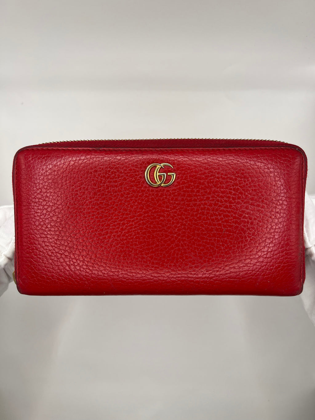 Gucci Red Pebbled Leather Zip-Around Wallet