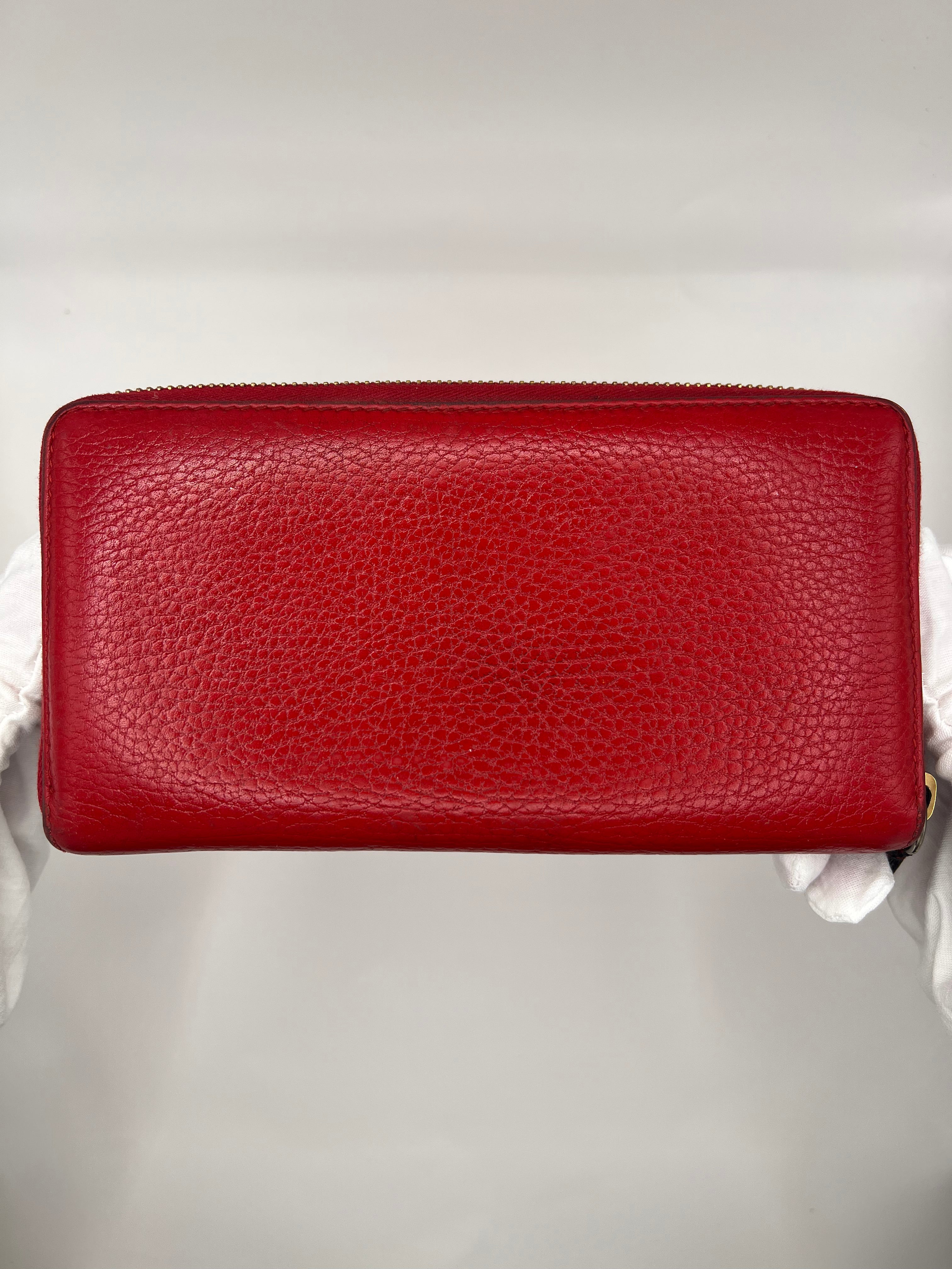 Gucci Red Pebbled Leather Zip-Around Wallet