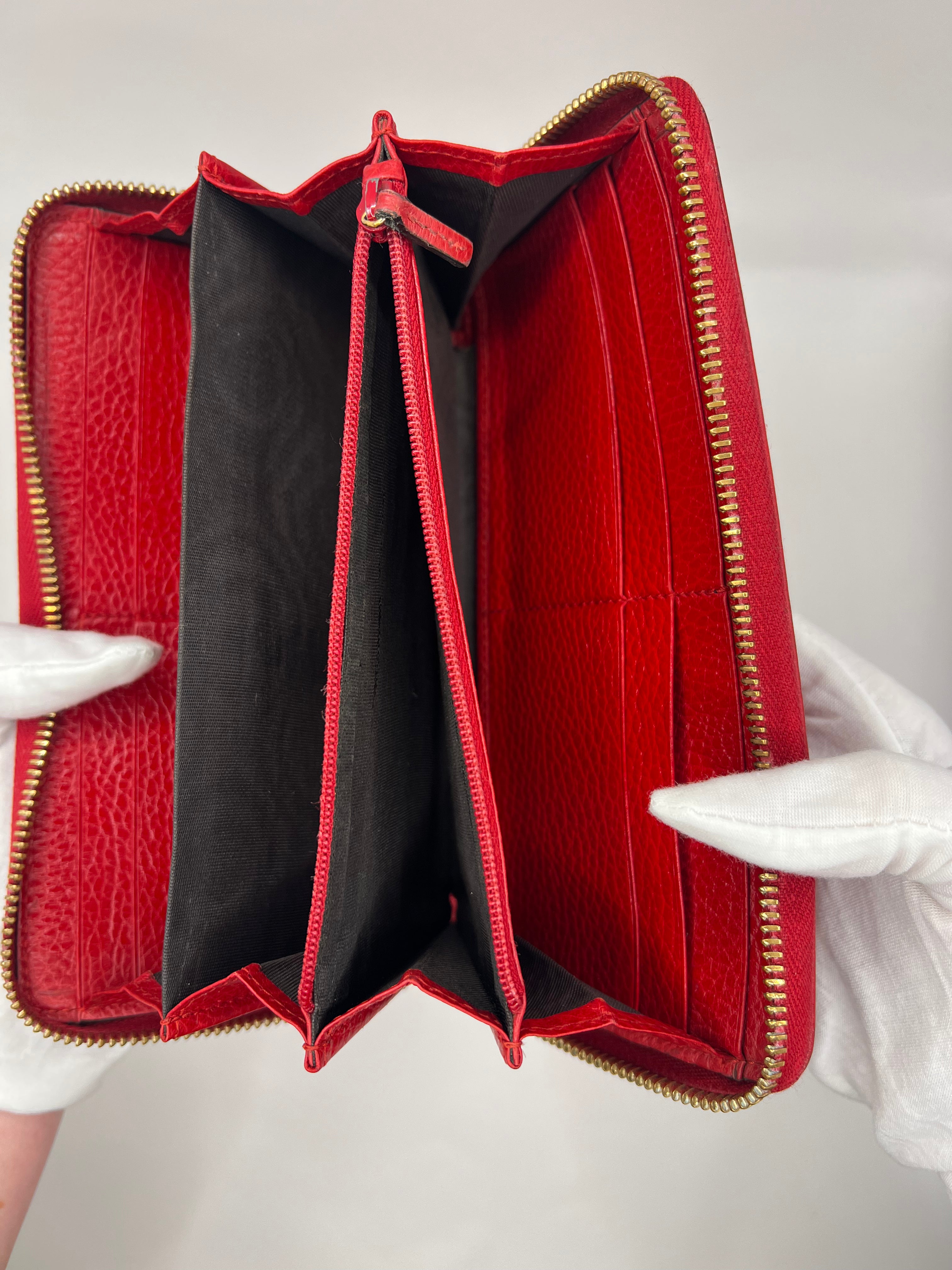 Gucci Red Pebbled Leather Zip-Around Wallet