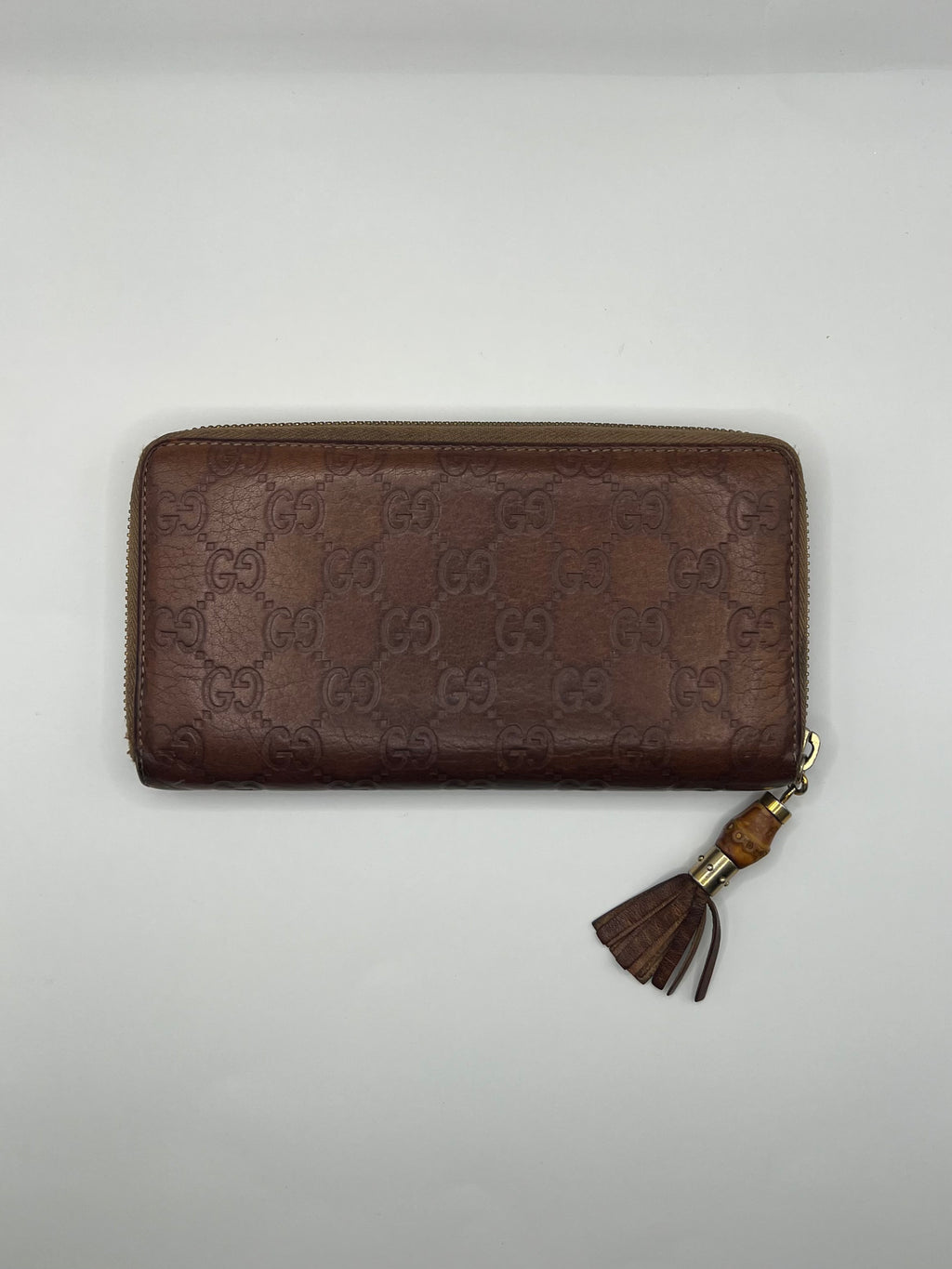 Gucci Guccissima Leather Zip-Around Wallet with bamboo tassel pull