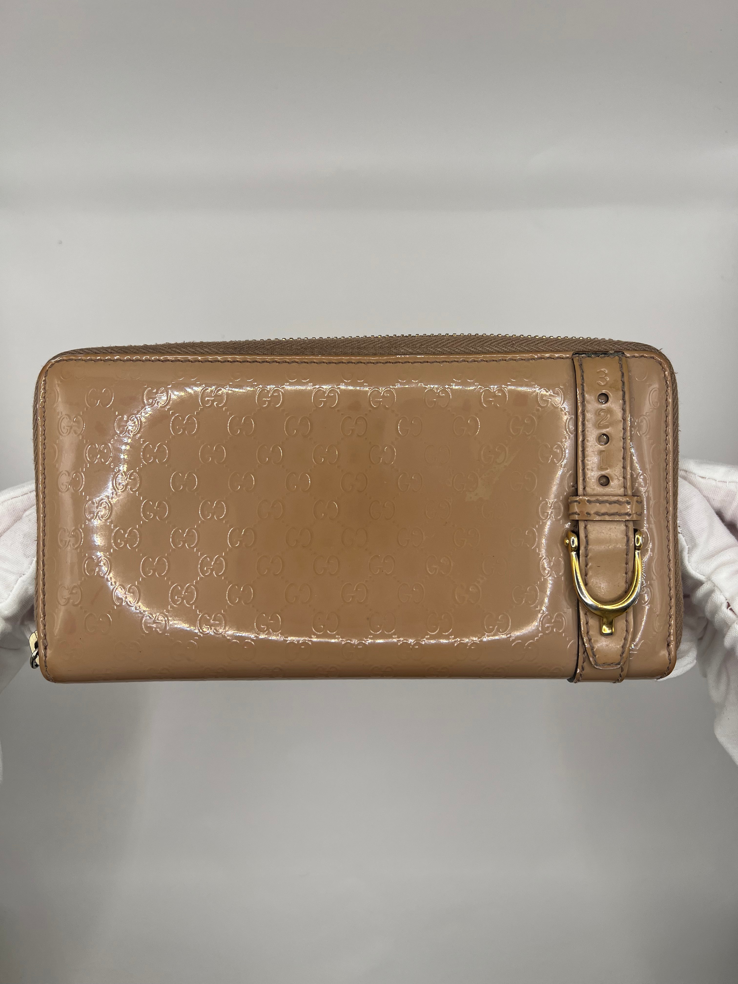 Guccissima Patent Leather Zip-Around Wallet with Buckle Detail