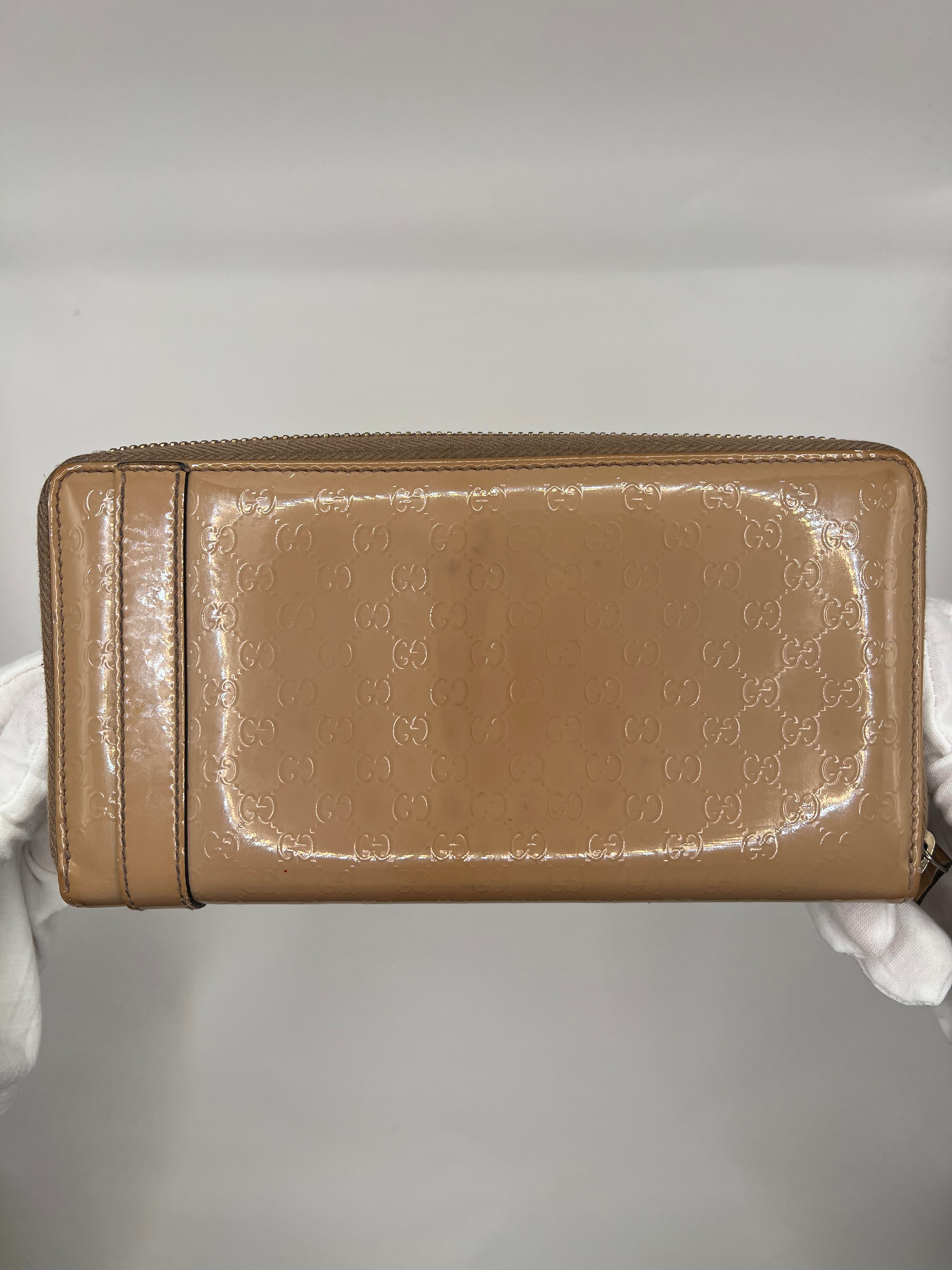 Guccissima Patent Leather Zip-Around Wallet with Buckle Detail