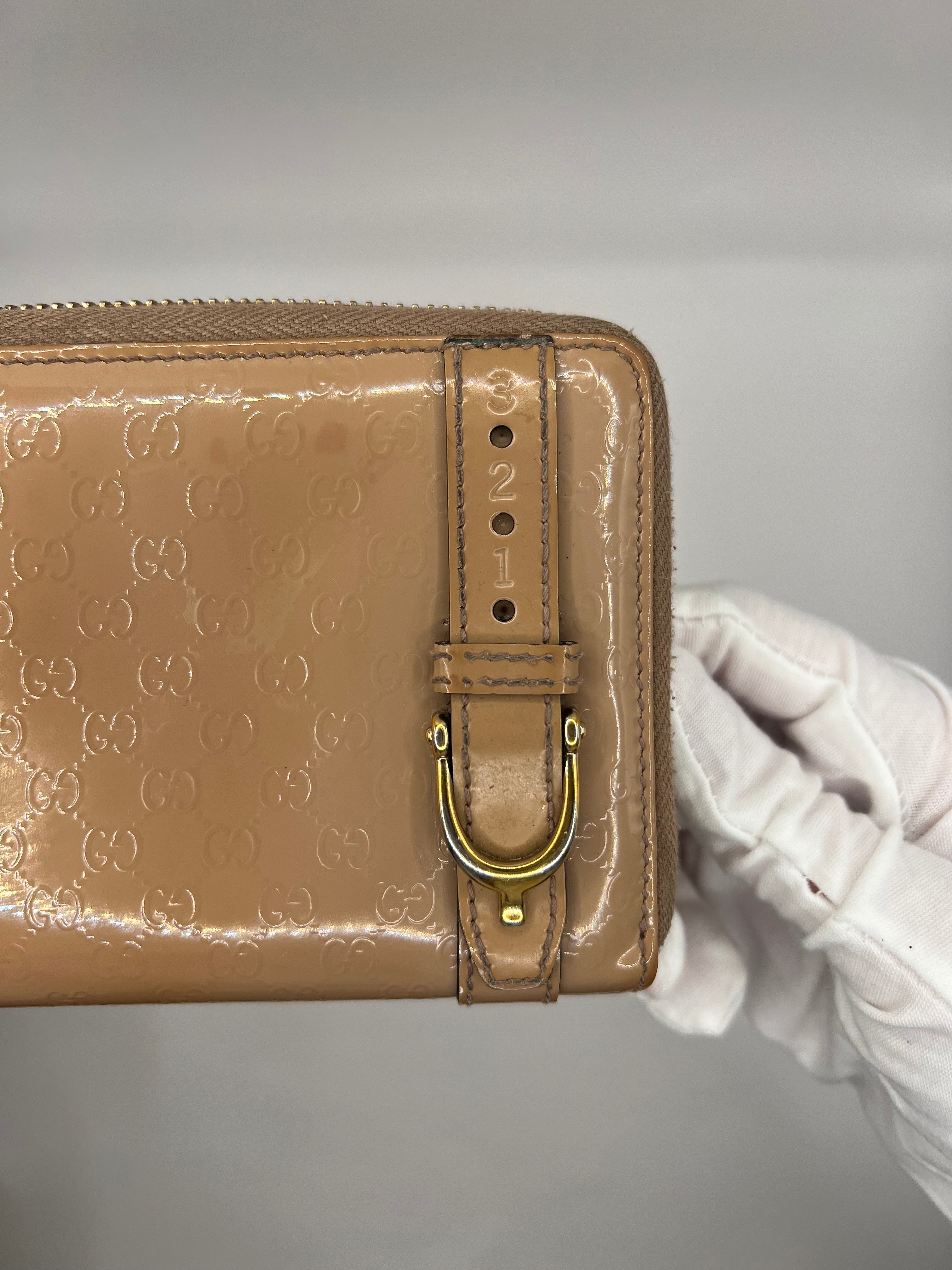 Guccissima Patent Leather Zip-Around Wallet with Buckle Detail