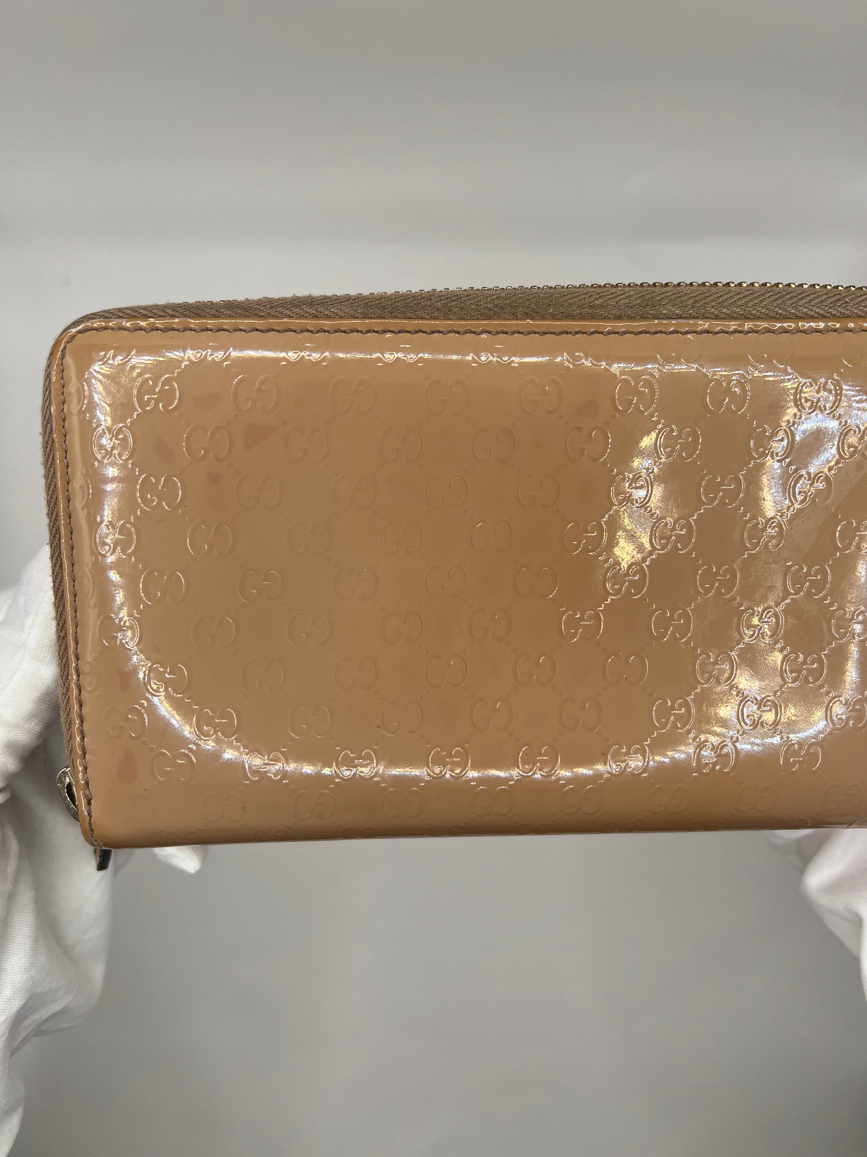 Guccissima Patent Leather Zip-Around Wallet with Buckle Detail