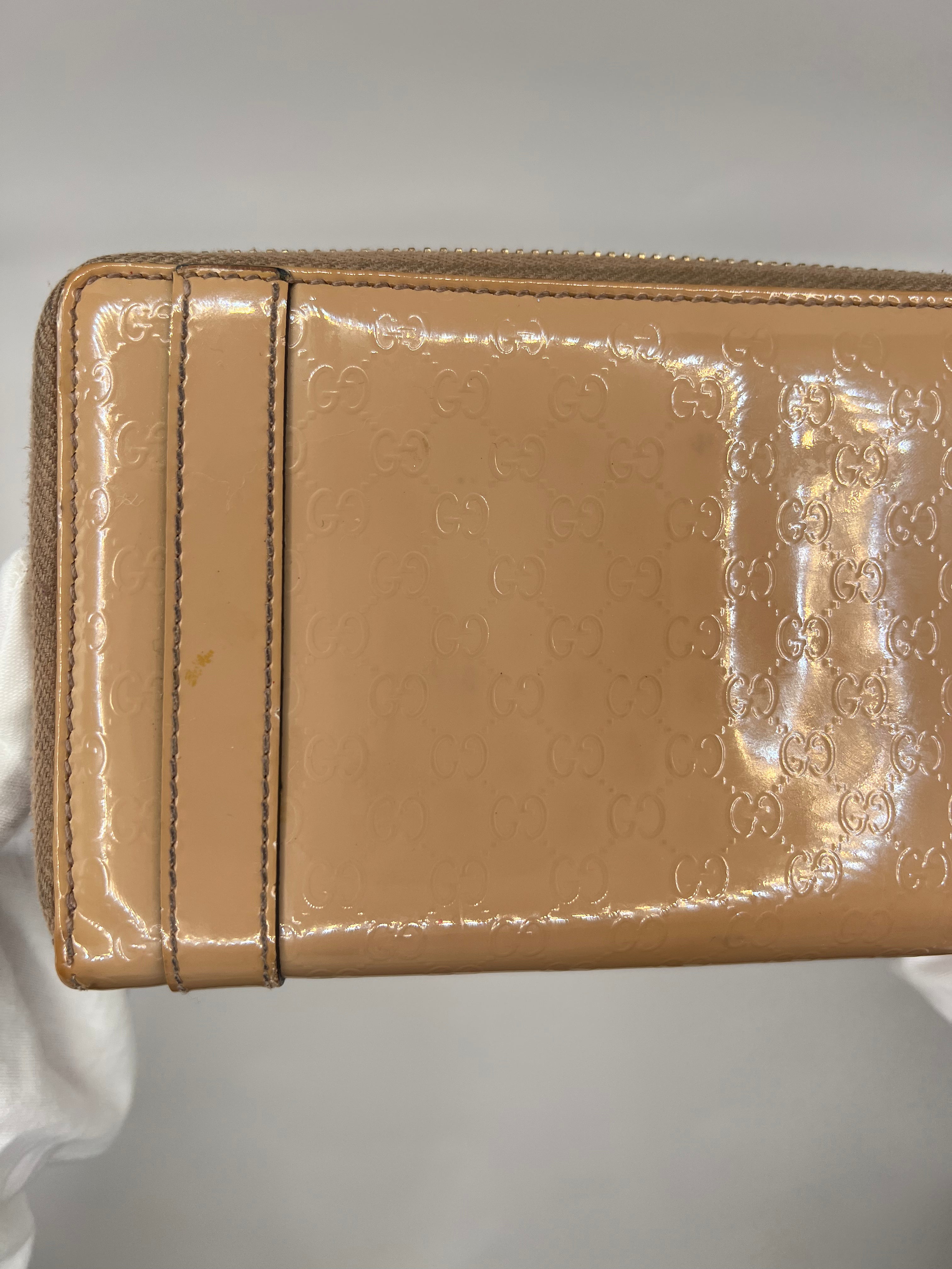 Guccissima Patent Leather Zip-Around Wallet with Buckle Detail