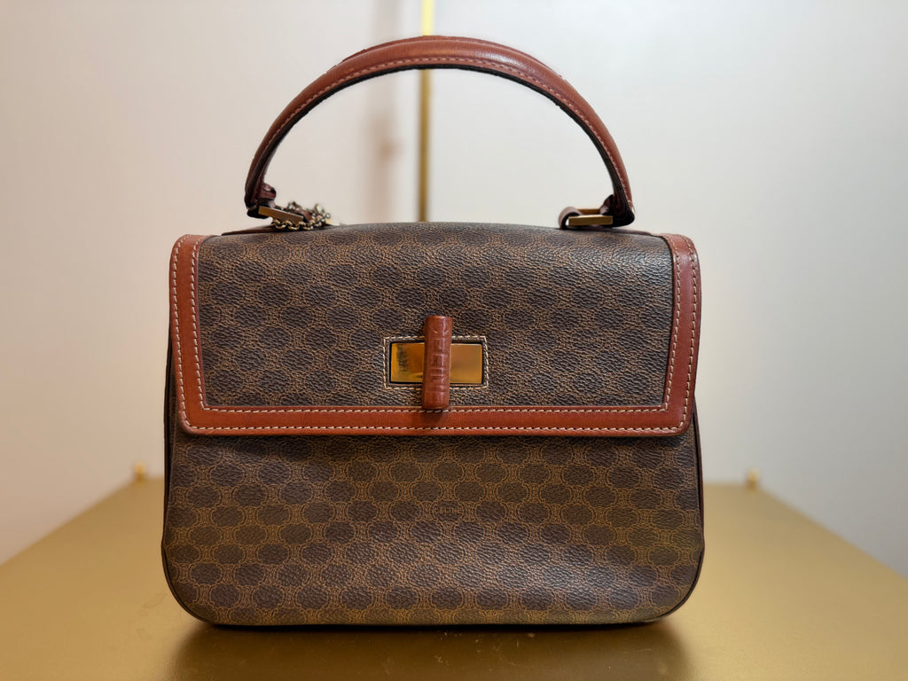 Vintage Celine Macadam Top Handle Turn-Lock Bag