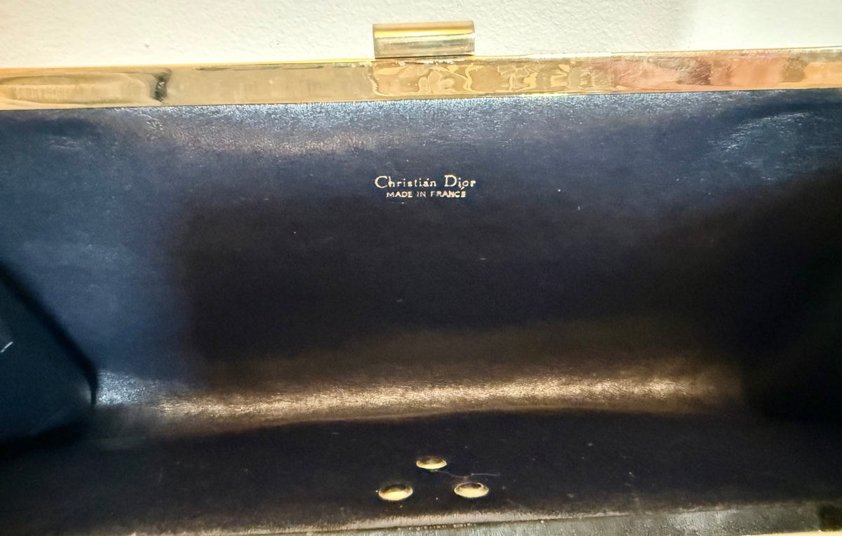 Vintage Christian Dior Navy Trotter Canvas Frame Clutch