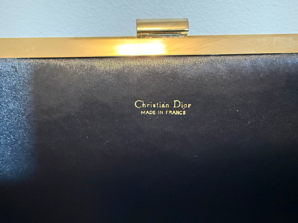 Vintage Christian Dior Navy Trotter Canvas Frame Clutch