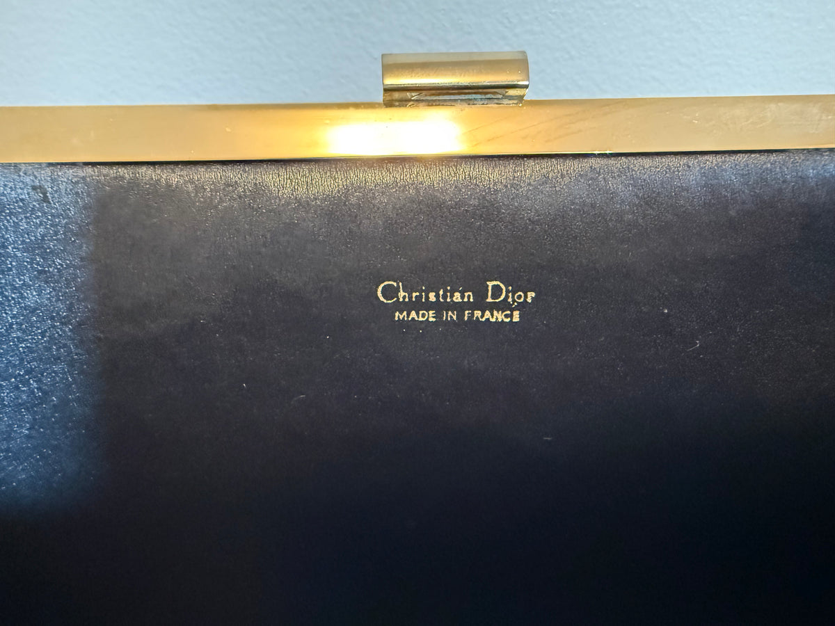 Vintage Christian Dior Navy Trotter Canvas Frame Clutch
