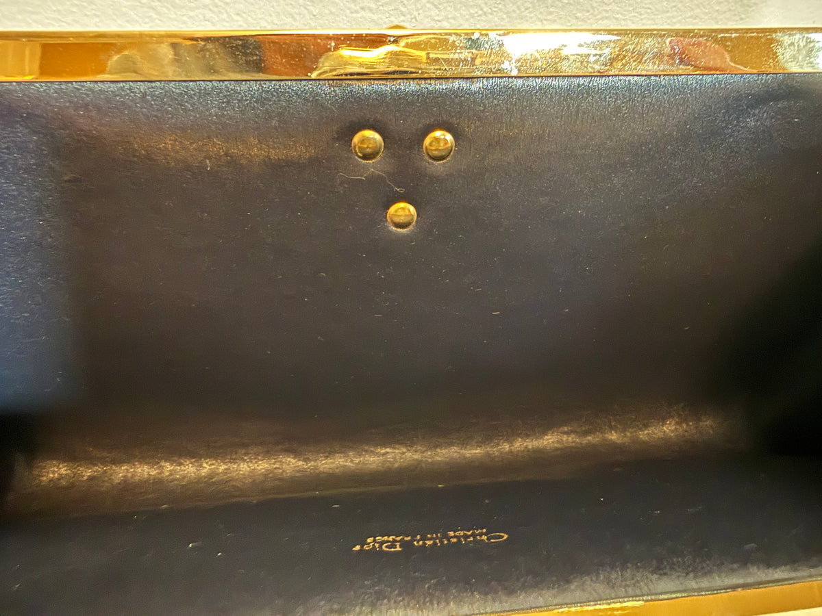 Vintage Christian Dior Navy Trotter Canvas Frame Clutch
