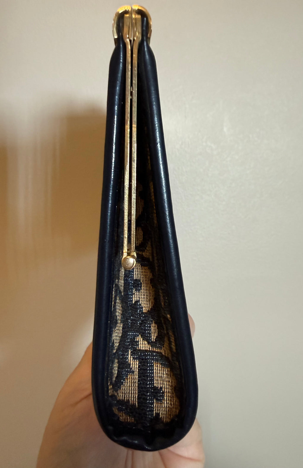 Vintage Christian Dior Navy Trotter Canvas Frame Clutch