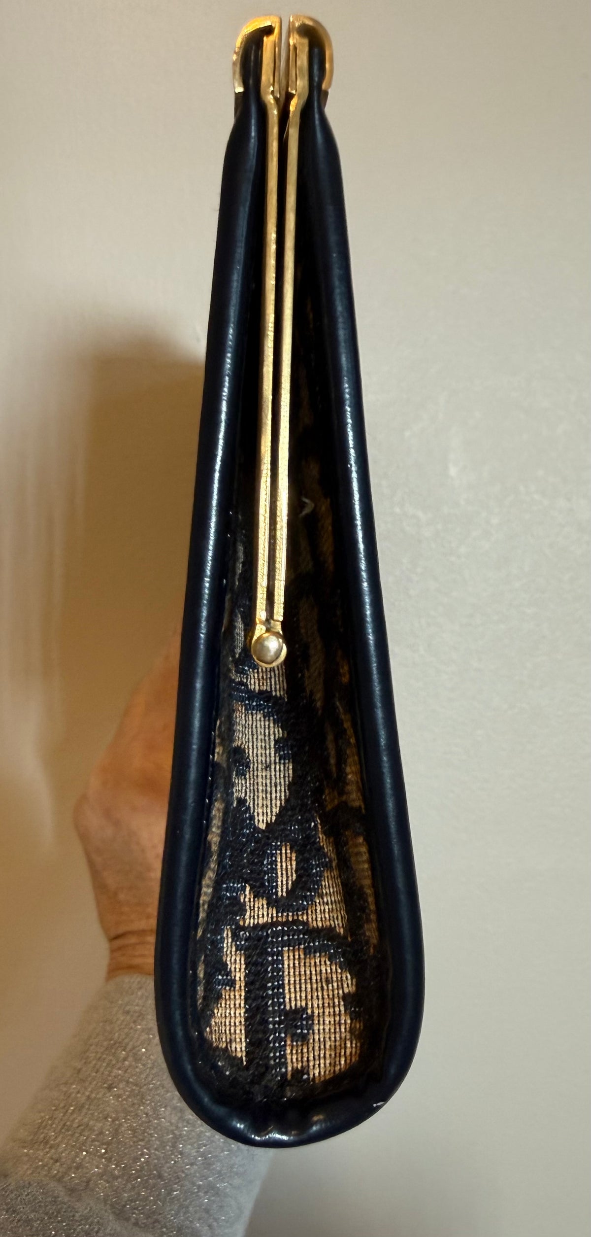 Vintage Christian Dior Navy Trotter Canvas Frame Clutch