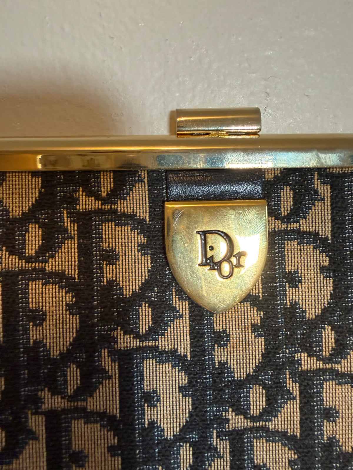 Vintage Christian Dior Navy Trotter Canvas Frame Clutch
