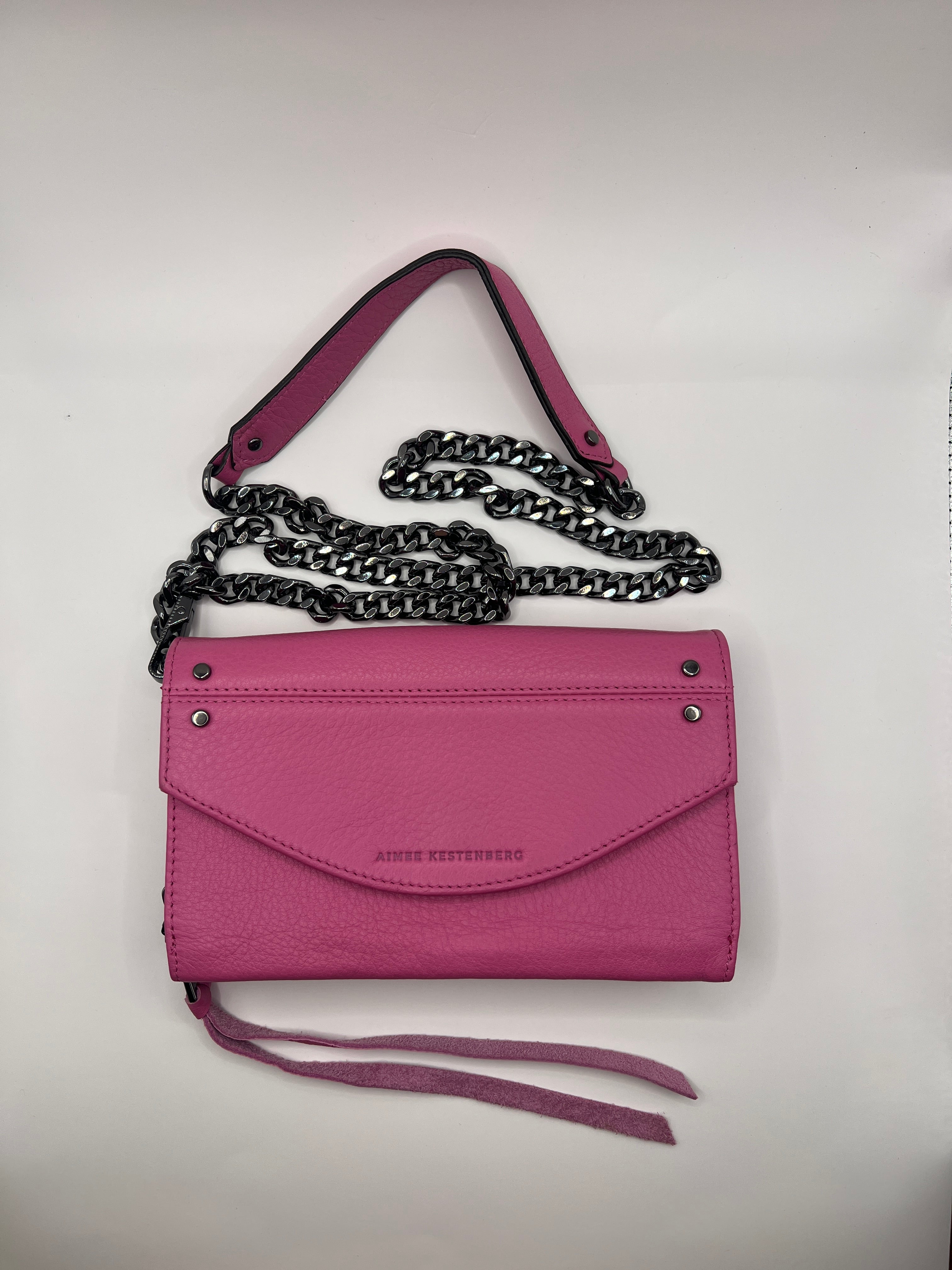 Aimee Kestenberg Pink Leather Wallet on Chain Crossbody Bag