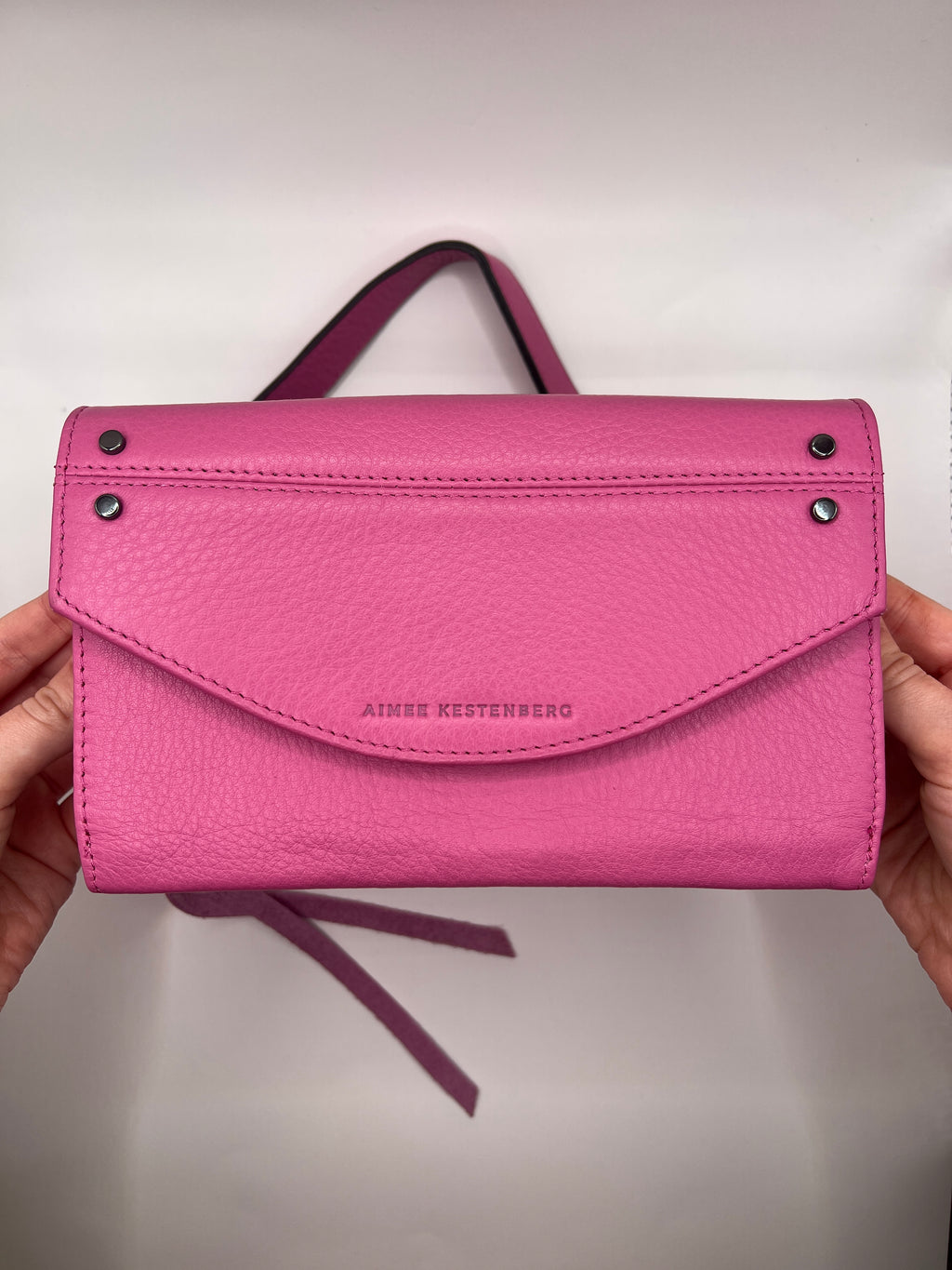 Aimee Kestenberg Pink Leather Wallet on Chain Crossbody Bag