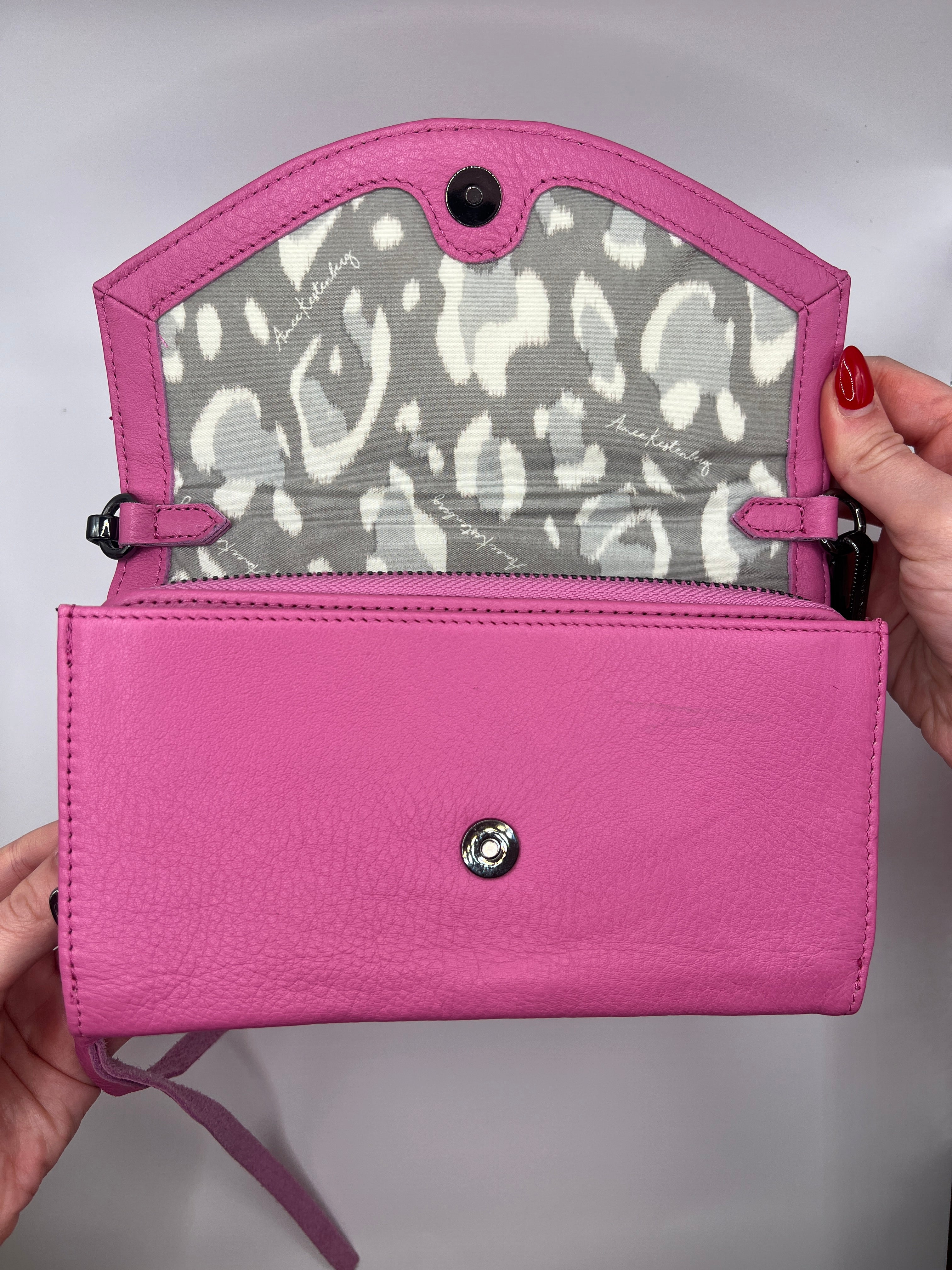 Aimee Kestenberg Pink Leather Wallet on Chain Crossbody Bag