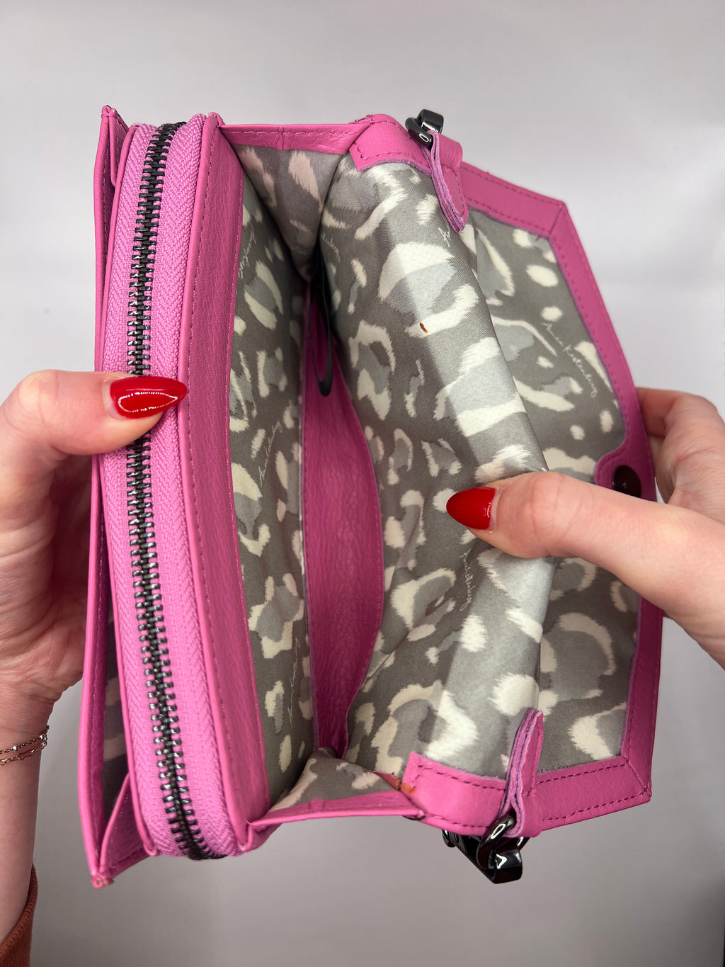 Aimee Kestenberg Pink Leather Wallet on Chain Crossbody Bag