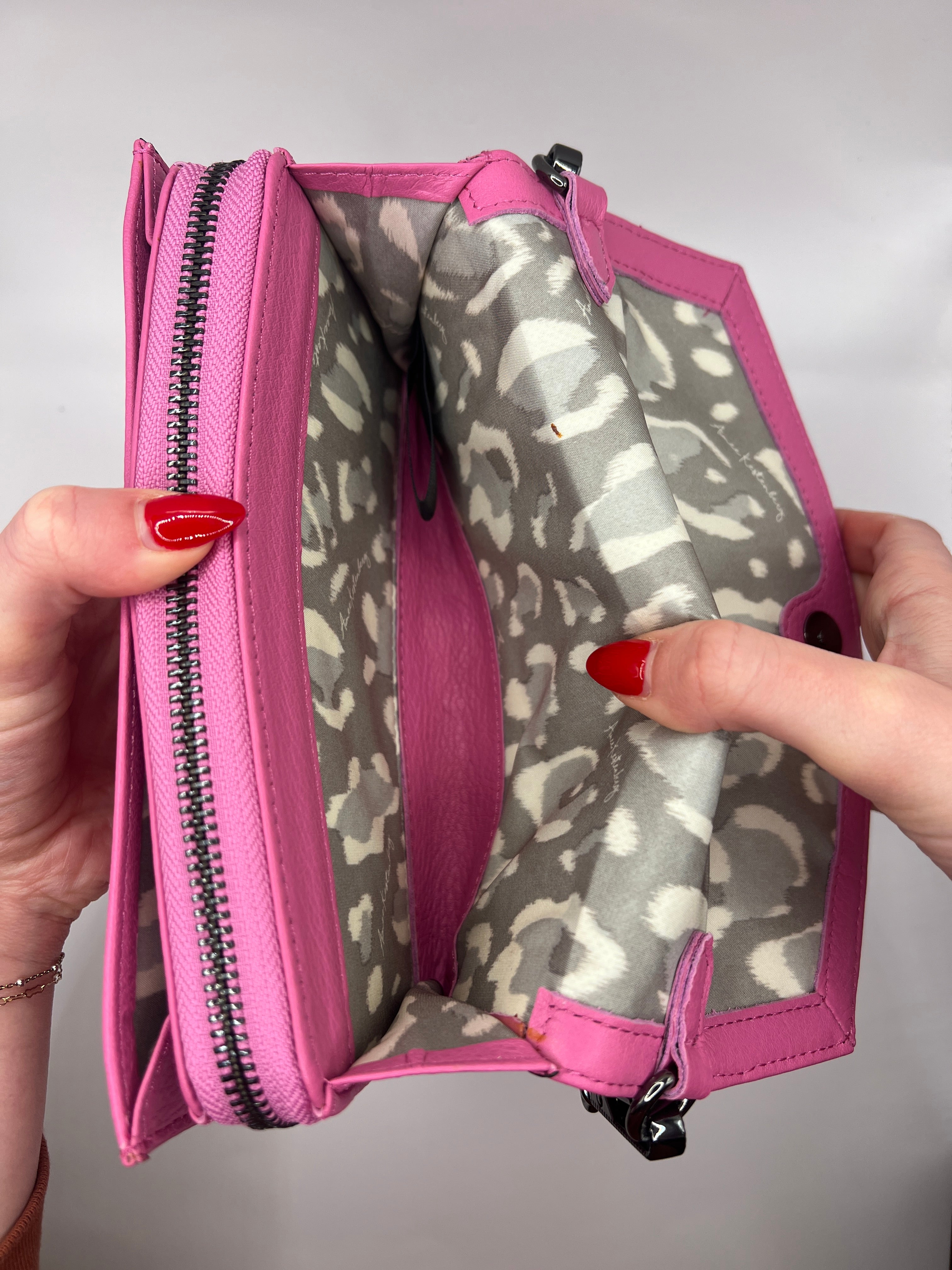 Aimee Kestenberg Pink Leather Wallet on Chain Crossbody Bag